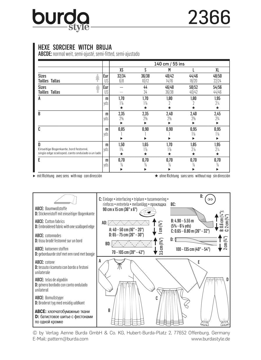PDF-symønster - Burda 2366 - Kostyme - Dame Herre - Karneval Påske | Bilde 3