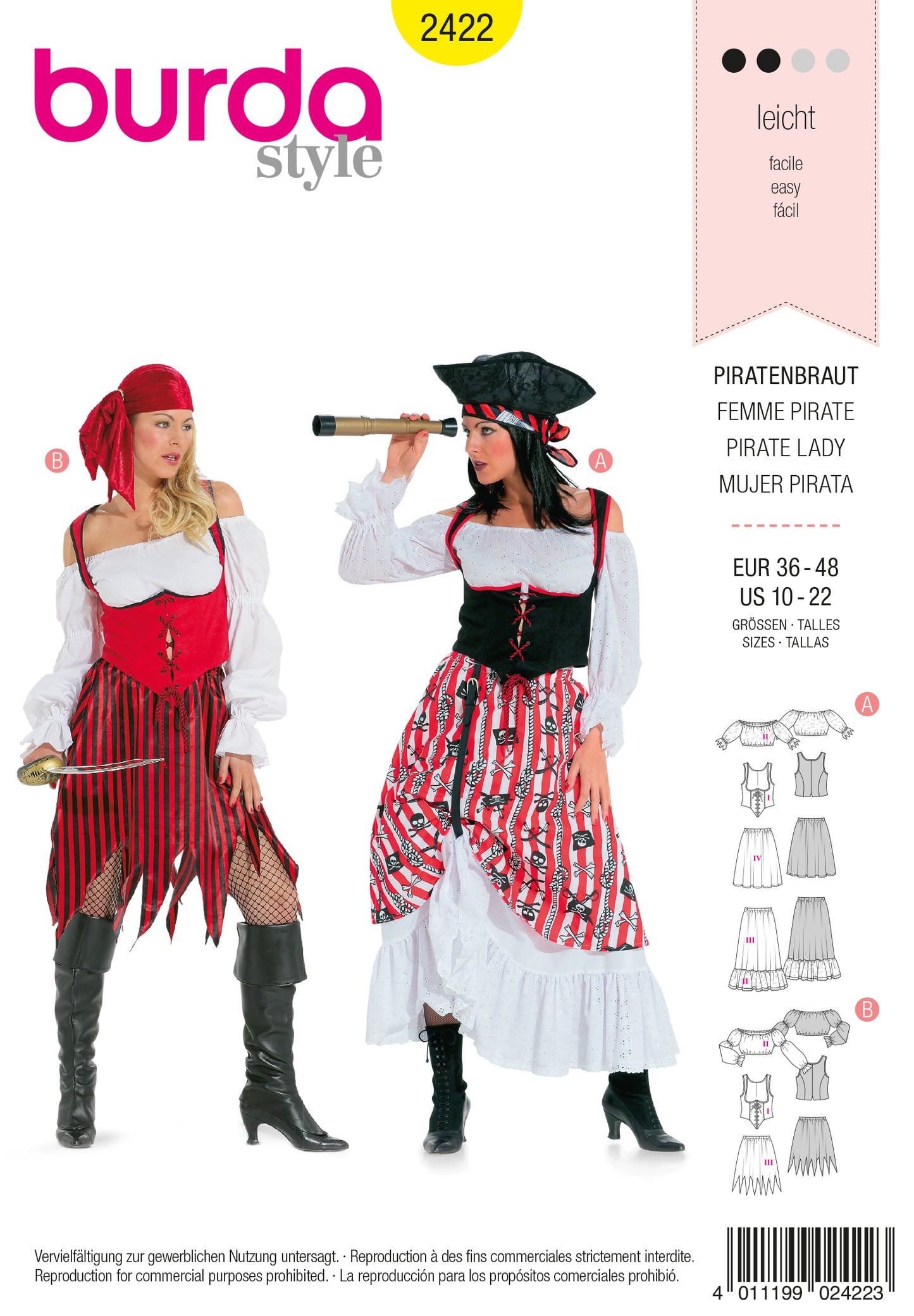 PDF-symønster - Burda 2422 - Kostyme - Damer - Karneval