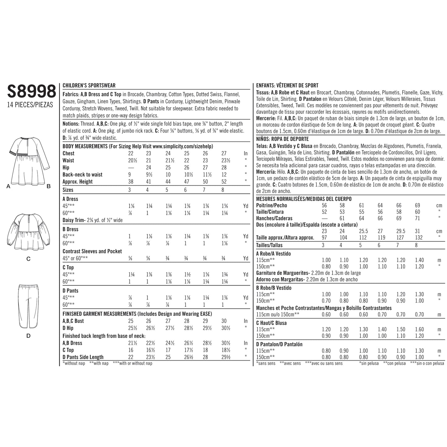 Symønster Simplicity 8998 - Kjole Topp Bukse - Jente - Sport | Bilde 8