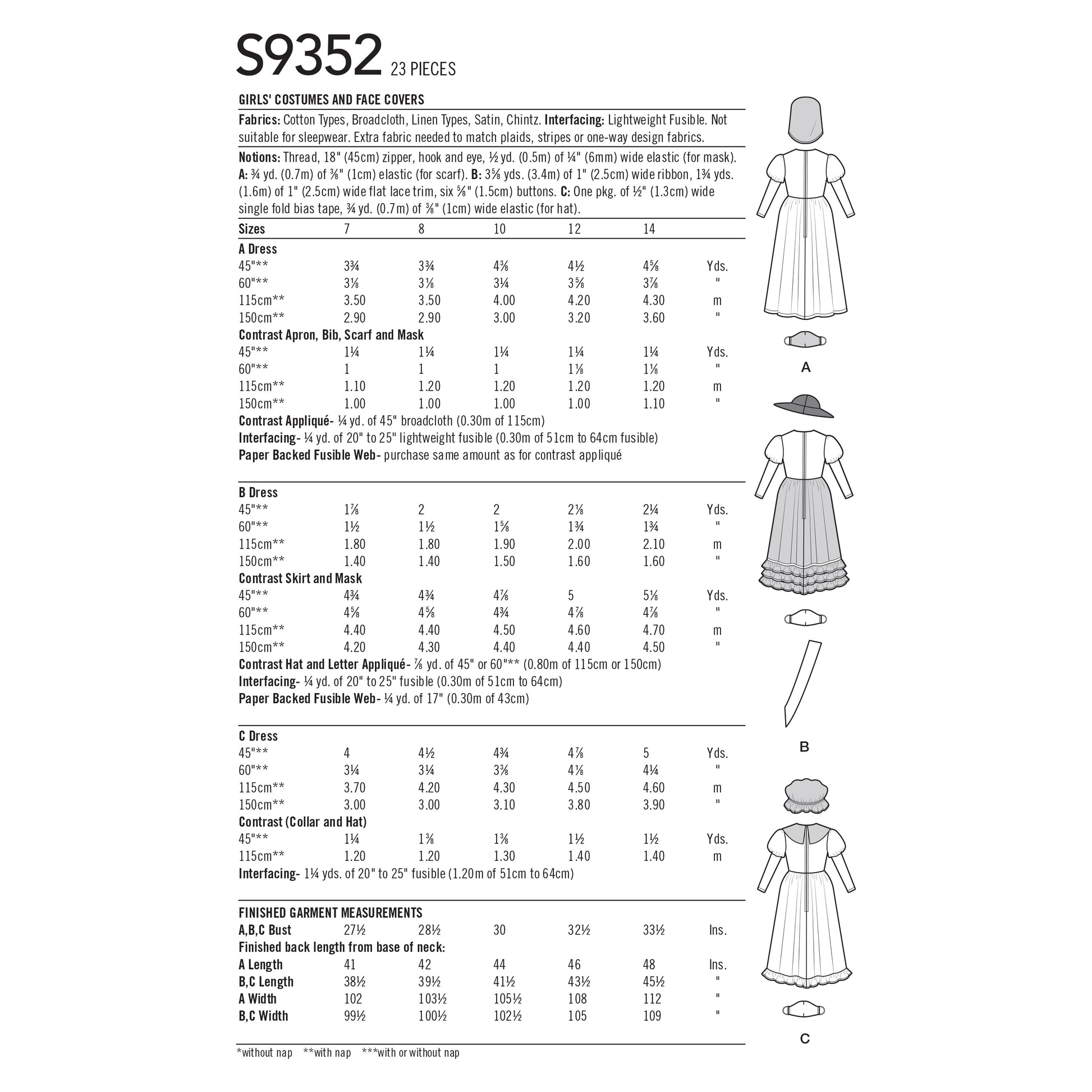 Symønster Simplicity 9352 - Kostyme Historisk kostyme - Jente - Karneval | Bilde 7