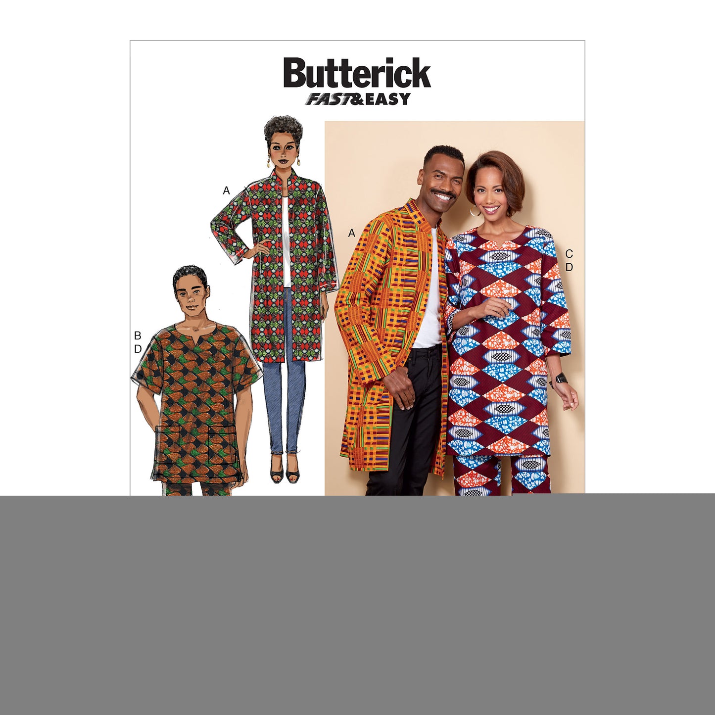 Symønster Butterick 6534 - Frakk Tunika Bukse Topp - Dame Herre | Bilde 6