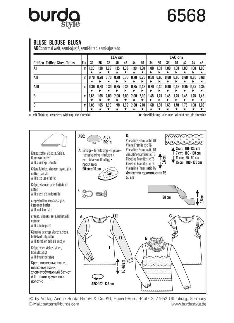 Symønster PDF symønster - Burda 6568 - Bluse - Dame Jente - Dukkeklær Hjemmedekorasjon | Bilde 4