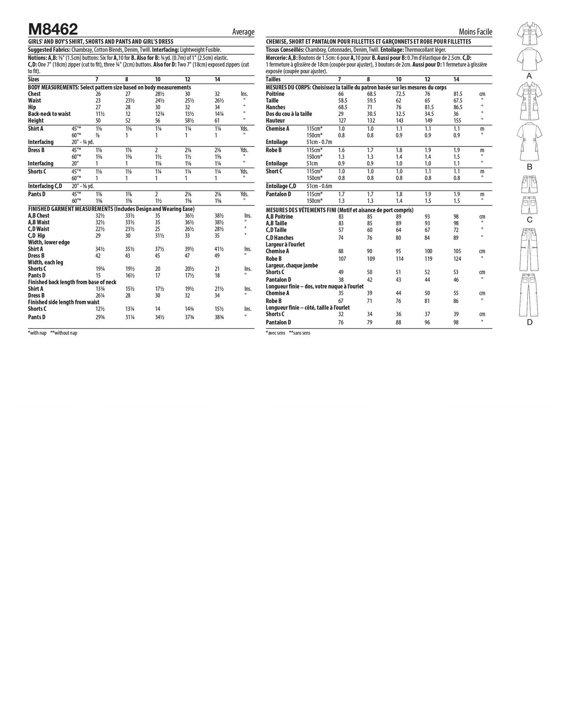 PDF-symønster - McCall´s 8462 - Kjole Bukse Skjorte Shorts - Jente Gutt | Bilde 4