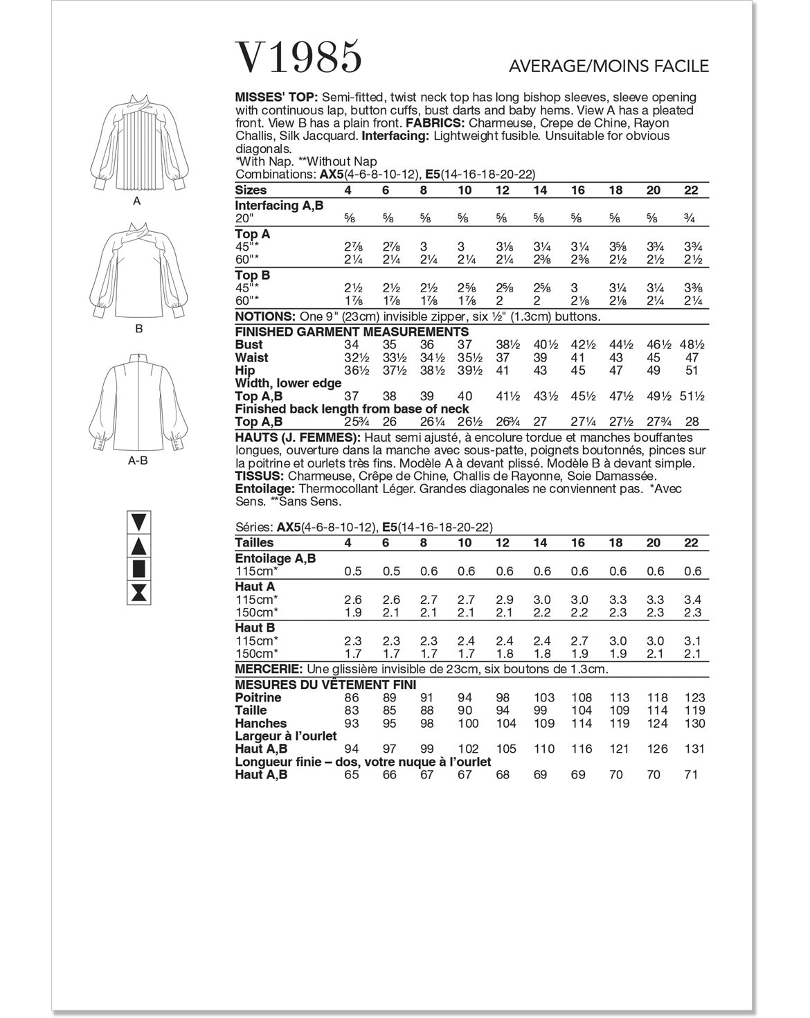 Symønster Vogue Patterns 1985 - Bluse Skjorte - Dame | Bilde 3