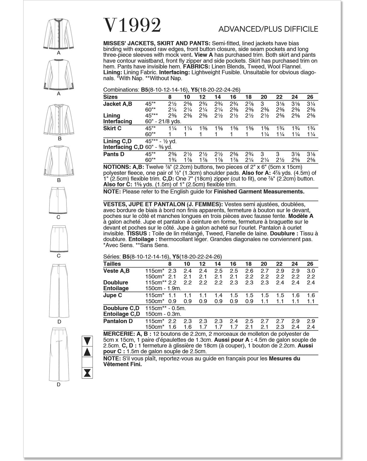 Symønster Vogue Patterns 1992 - Bukse Skjørt Jakke - Dame - Business | Bilde 3