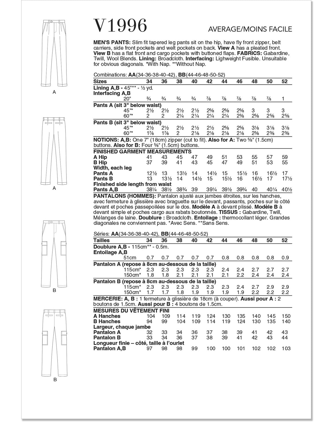 Symønster Vogue Patterns 1996 - Bukse - Herre | Bilde 3