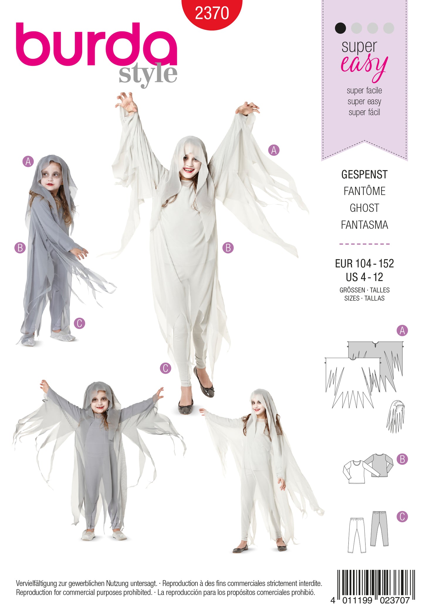 PDF-symønster - Burda 2370 - Kostyme - Jente Gutt Baby - Karneval