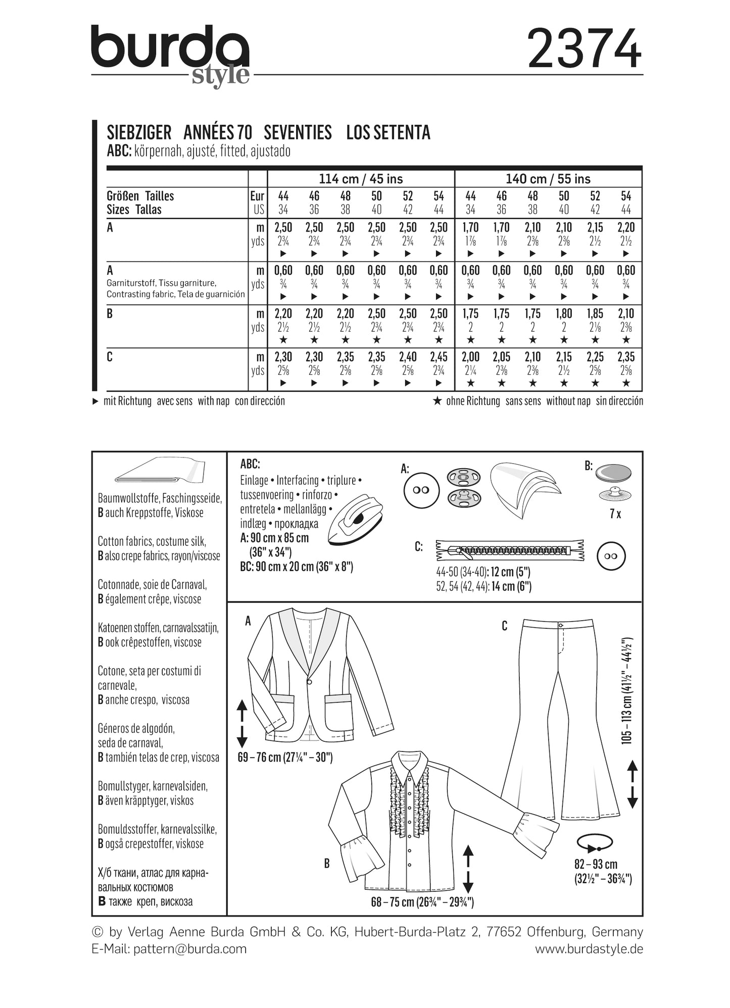 PDF-symønster - Burda 2374 - Kostyme - Herrer - Karneval