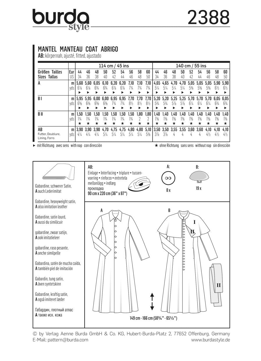 PDF-symønster - Burda 2388 - Frakk Kostyme - Herre - Karneval | Bilde 4