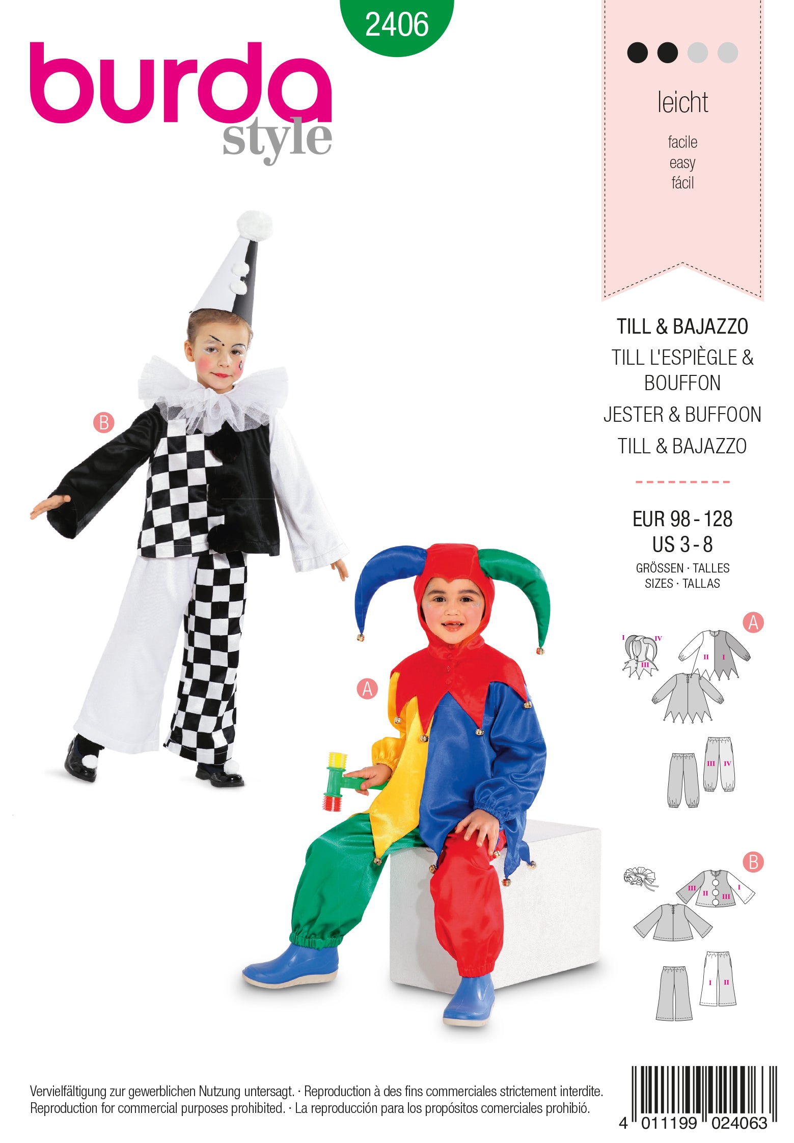 PDF-symønster - Burda 2406 - Kostyme - Jente Gutt - Karneval | Bilde 2