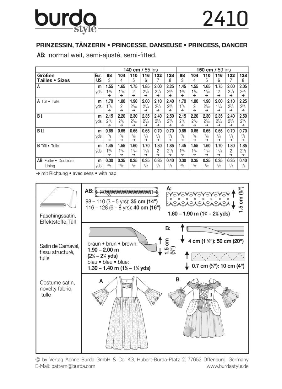 PDF-symønster - Burda 2410 - Kostyme - Jente - Karneval | Bilde 4