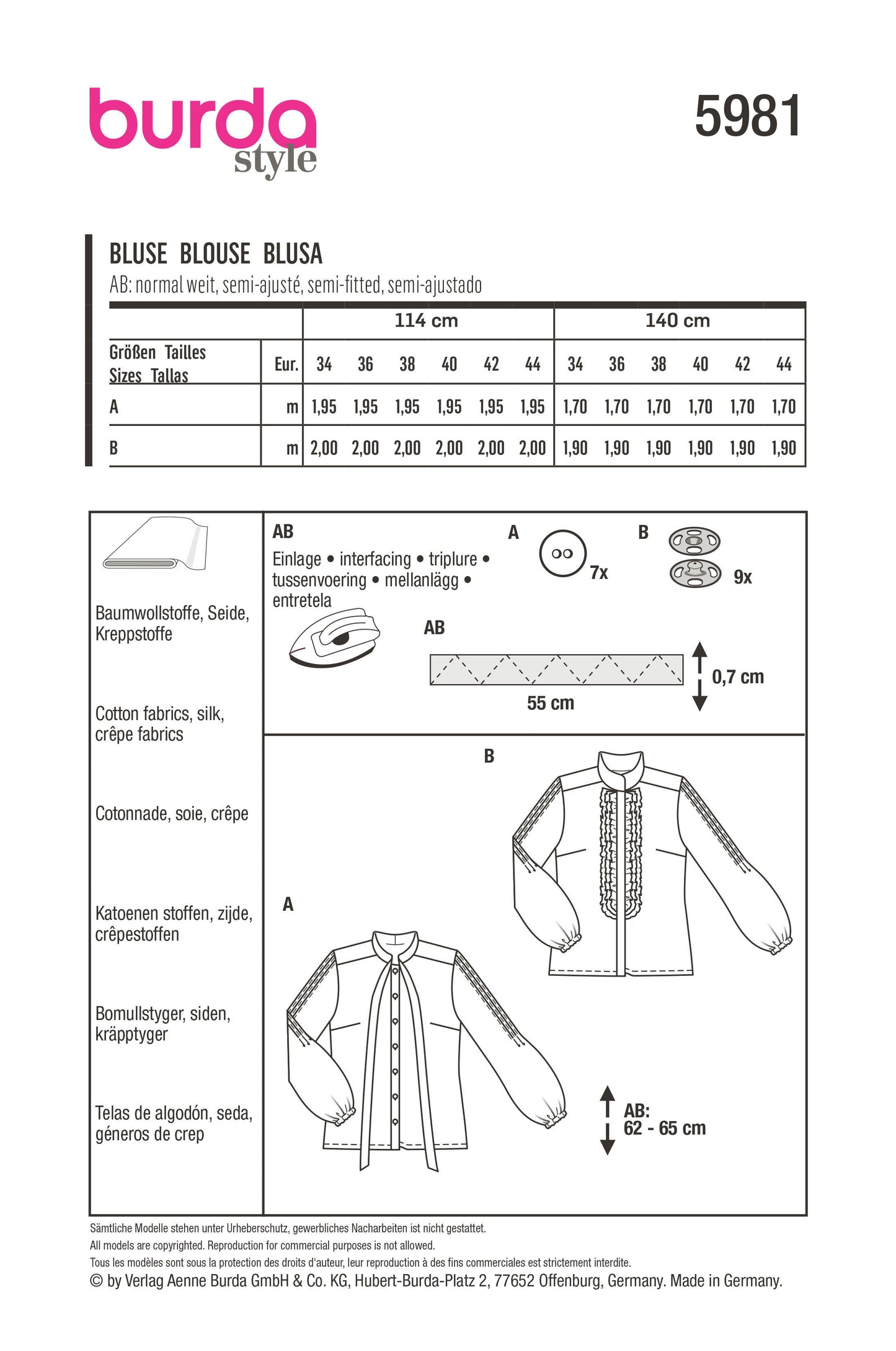 Symønster Burda 5981 - Bluse Skjorte - Dame | Bilde 7