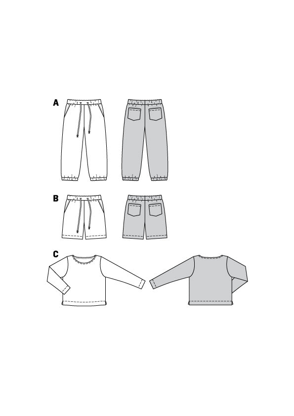Symønster Burda 9261 - Bukse Genser Shorts - Jente Gutt - Casual | Bilde 10