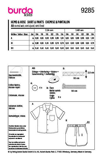 Symønster Burda 9285 - Skjorte Shorts - Gutt | Bilde 9