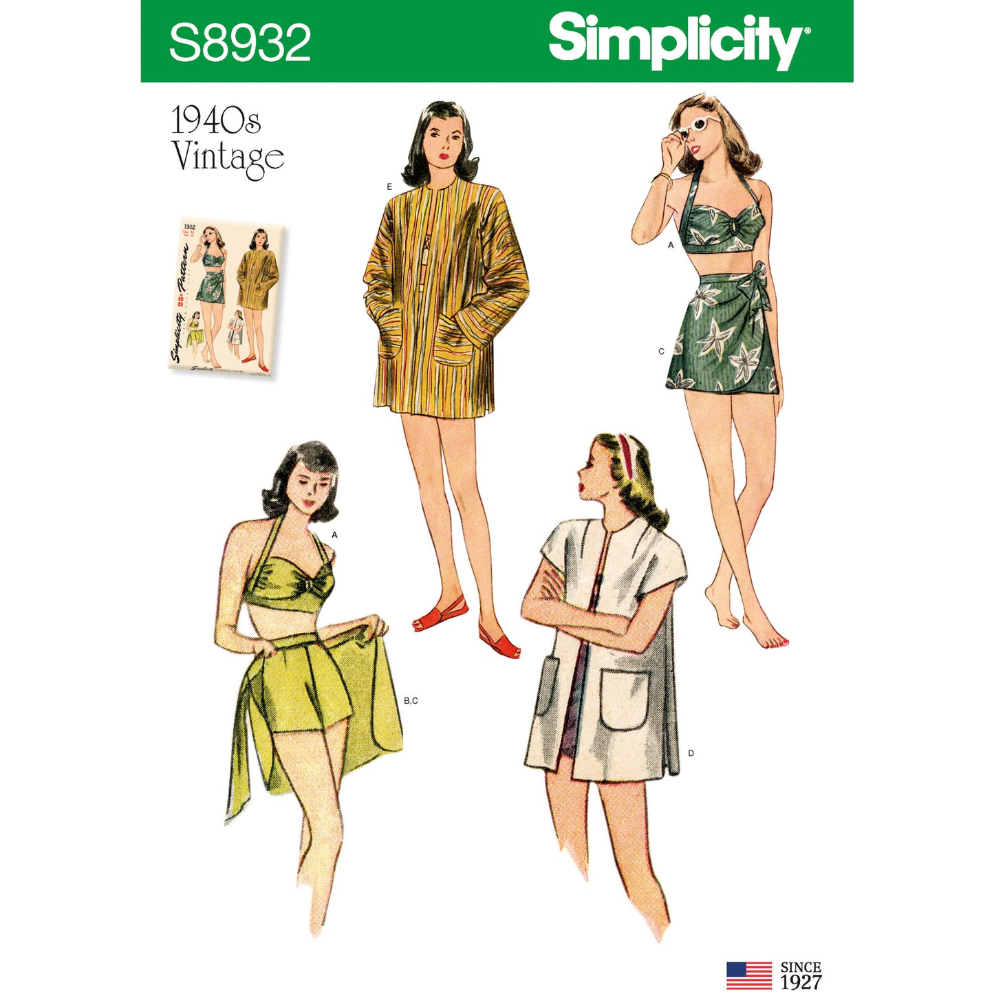 Symønster Simplicity 8932 - Frakk Badetøy Topp Skjørt Vintage Shorts - Dame - Svømme | Bilde 7