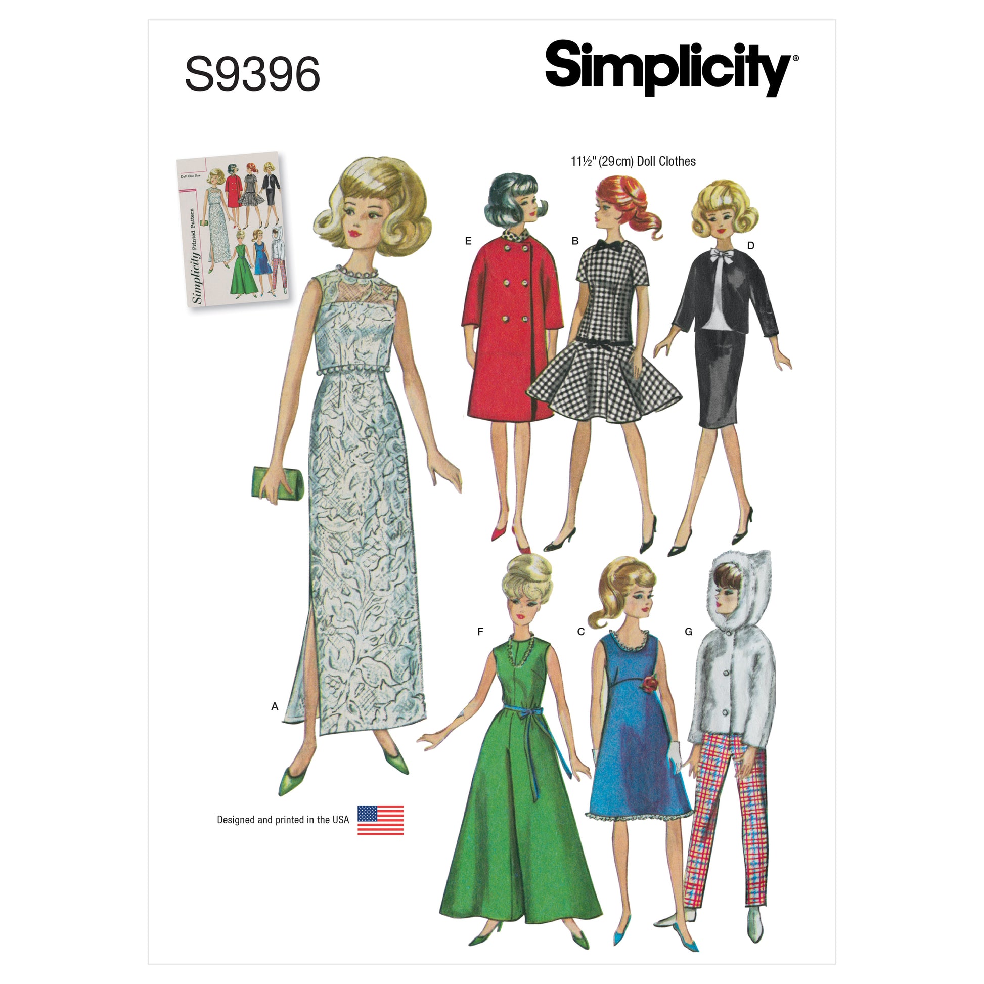 Symønster Simplicity 9396 - Vintage - Dukkeklær | Bilde 3