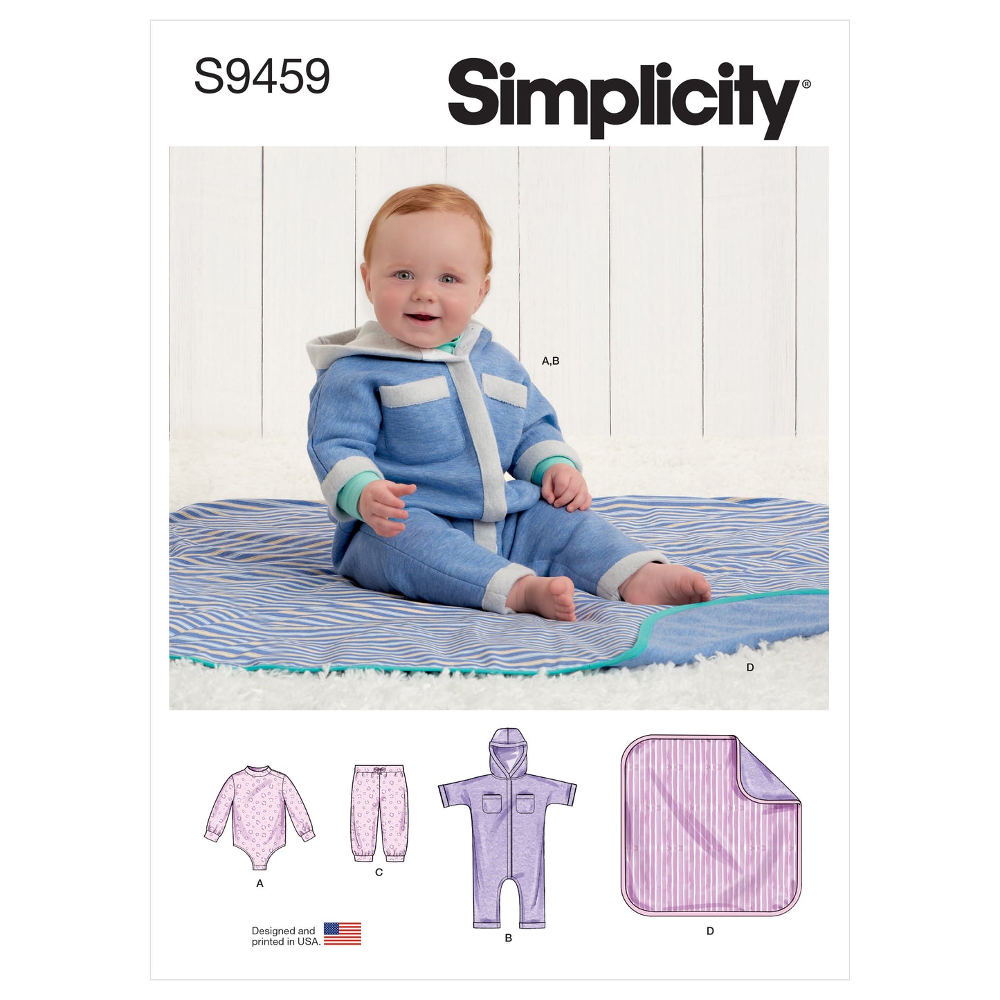 Symønster Simplicity 9459 - Buksedrakter Bukse Genser - Baby - Teppe | Bilde 6
