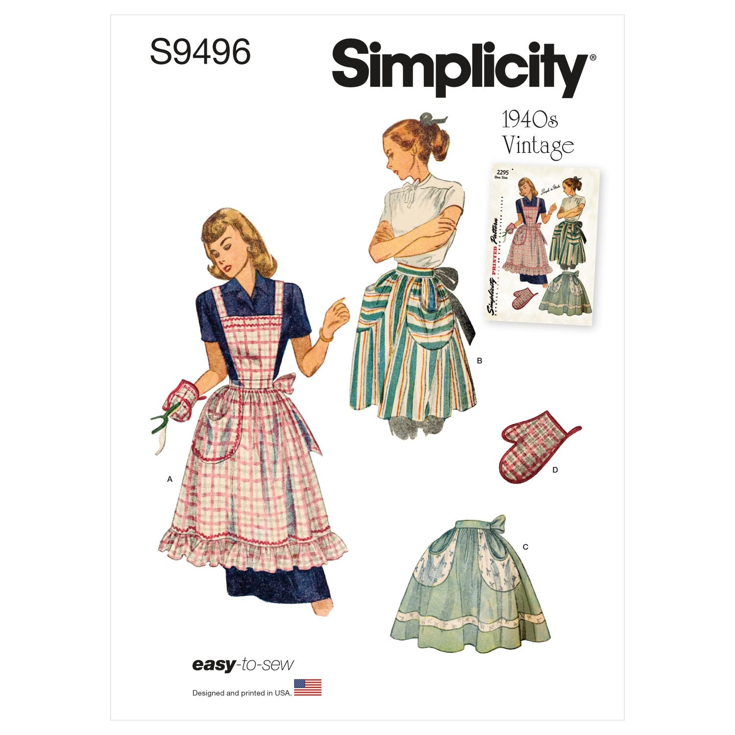 Symønster Simplicity 9496 - Vintage Forkle - Dame | Bilde 8