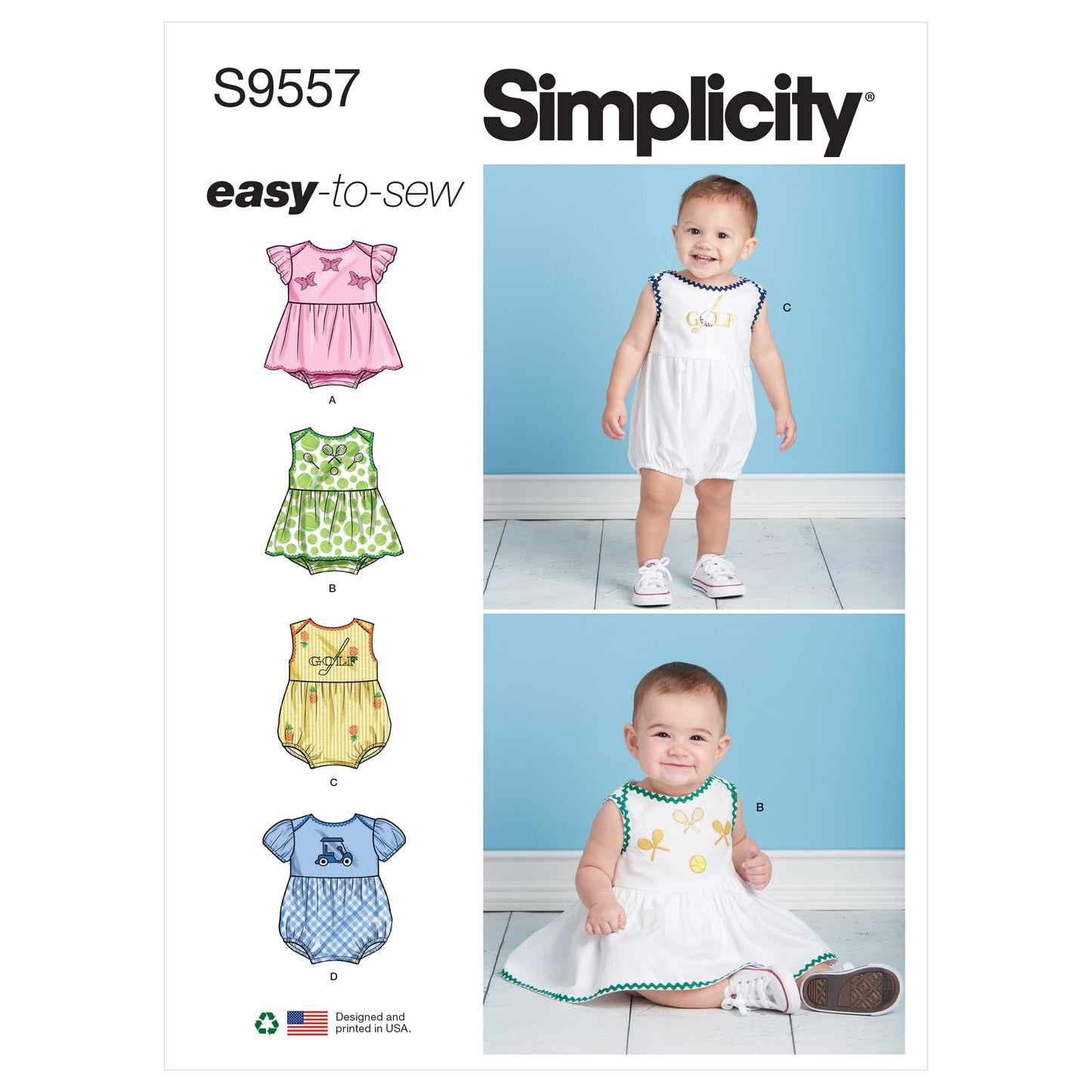 Symønster Simplicity 9557 - Kjole Buksedrakter - Baby | Bilde 7