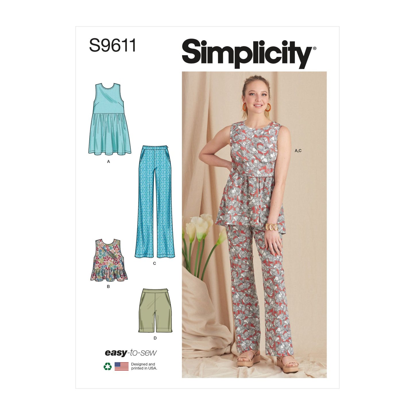 Symønster Simplicity 9611 - Topp Tunika Bukse Shorts - Dame | Bilde 6
