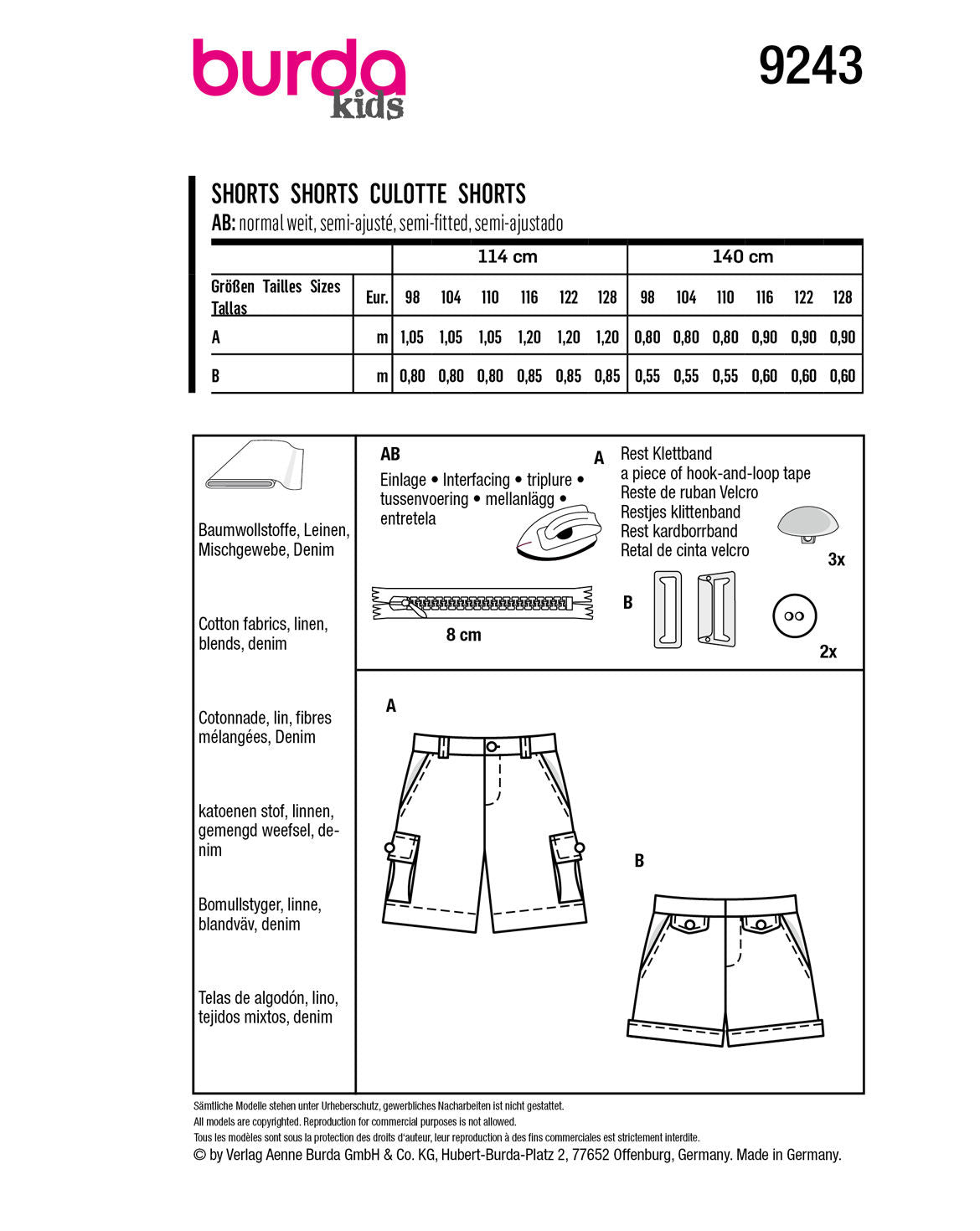 Symønster Burda 9243 - Bukse Shorts - Gutt | Bilde 12