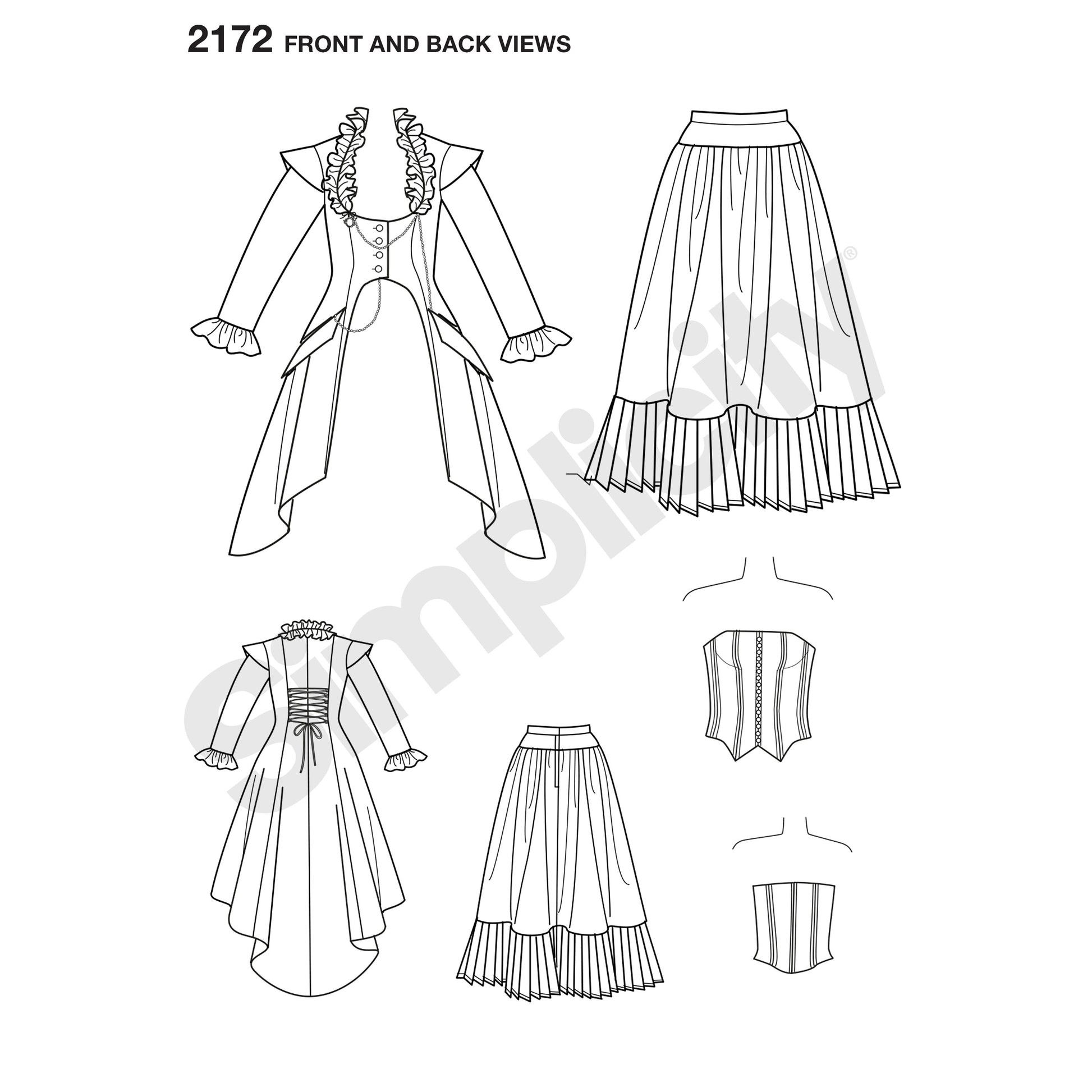 Symønster Simplicity 2172 - Frakk Kostyme Skjørt - Dame - Karneval | Bilde 3