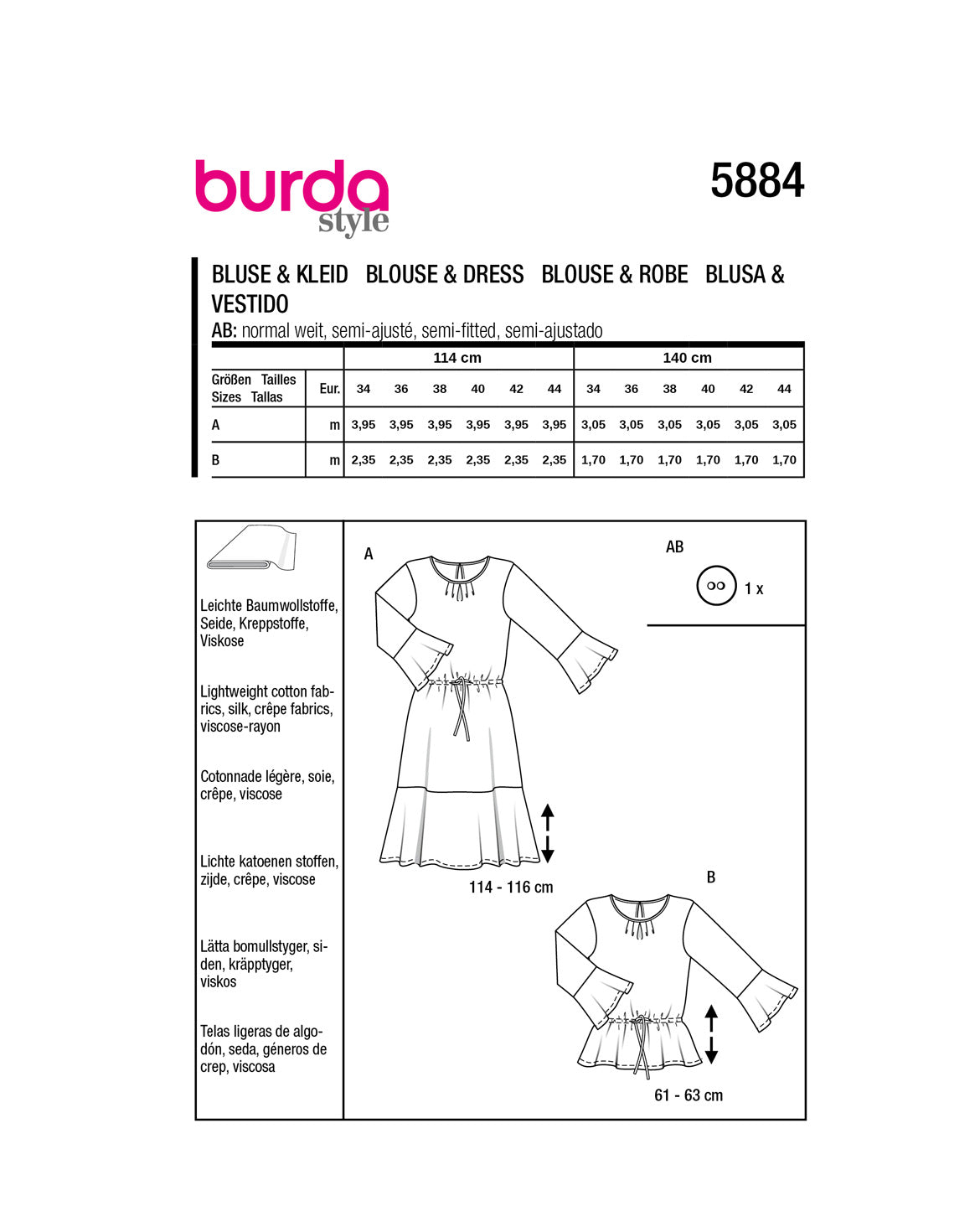 PDF-symønster - Burda 5884 - Kjole Bluse - Dame | Bilde 4