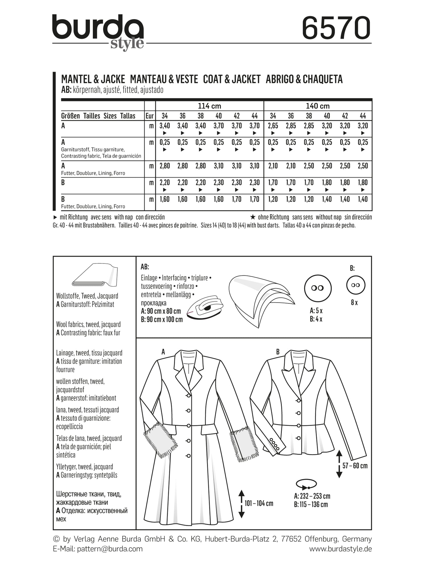Symønster PDF symønster - Burda 6570 - Jakke Frakk - Dame | Bilde 2