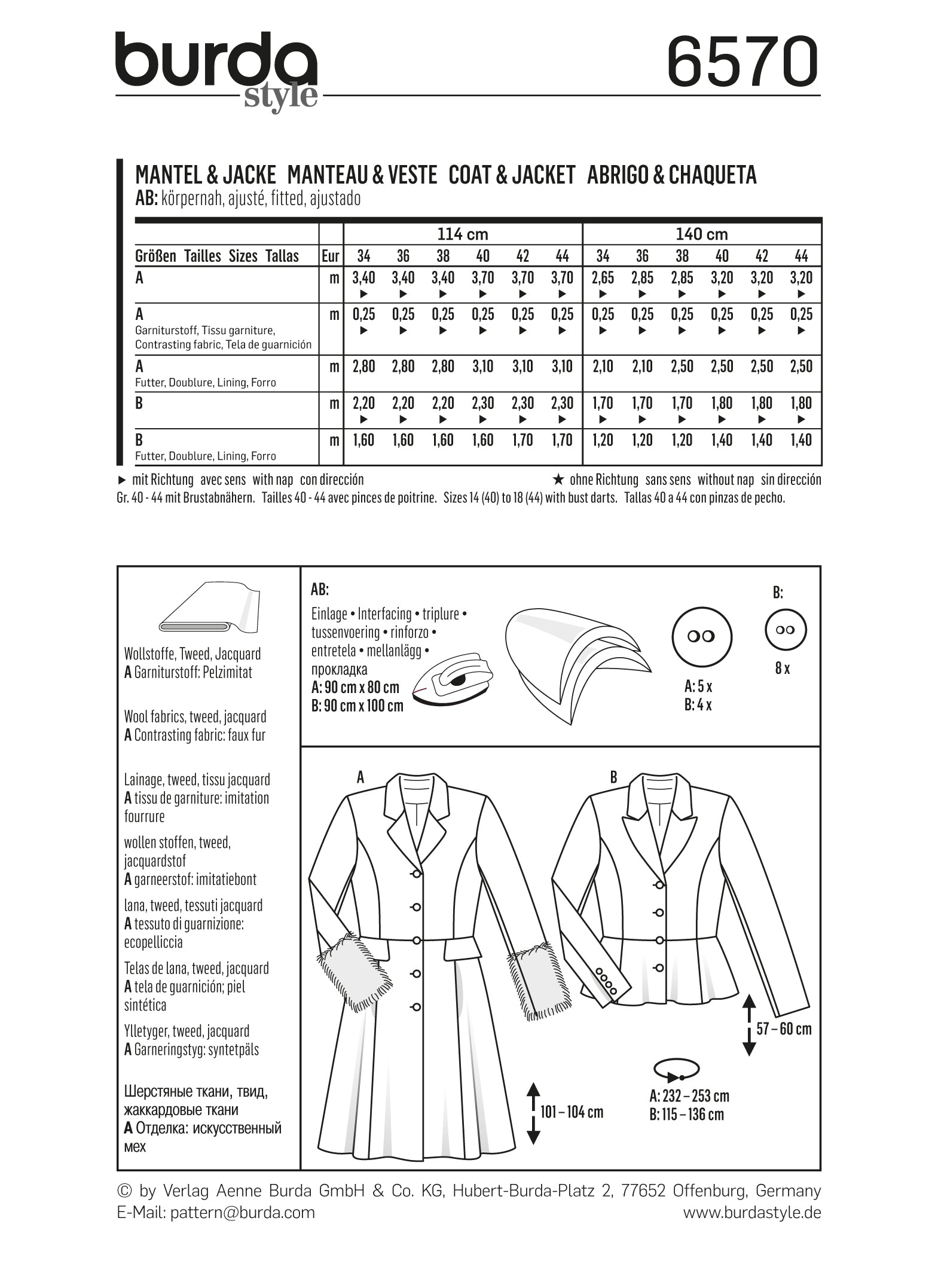 Symønster PDF symønster - Burda 6570 - Jakke Frakk - Dame | Bilde 2