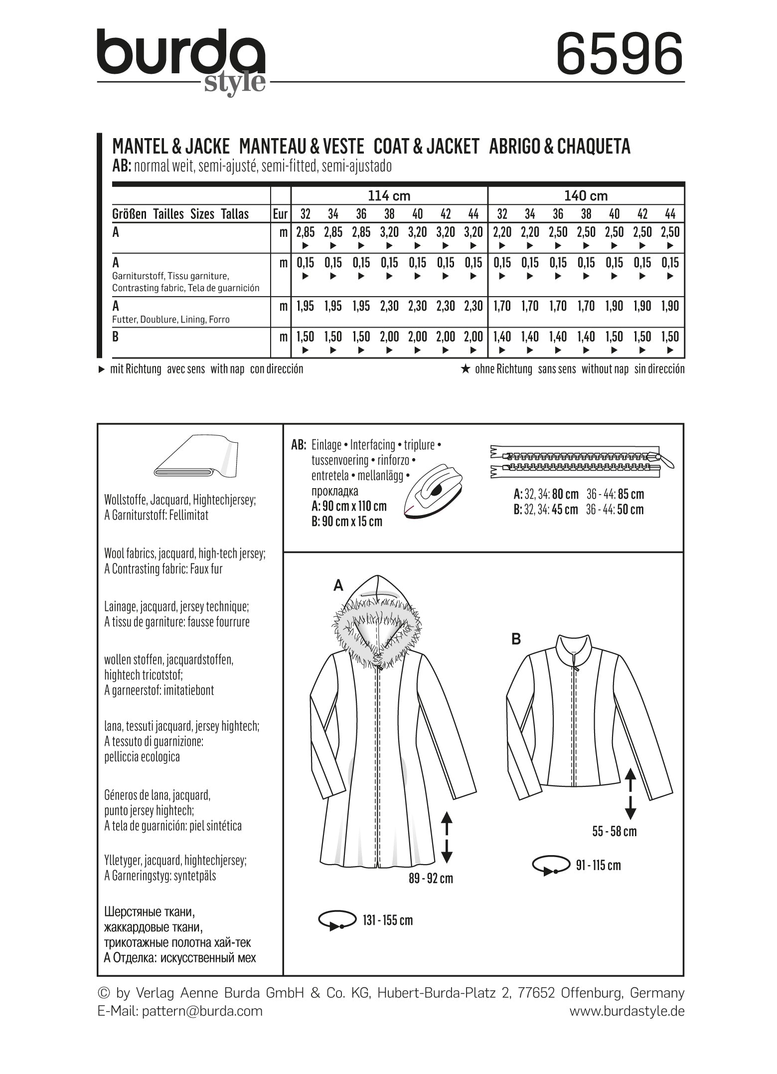 Symønster PDF symønster - Burda 6596 - Jakke Frakk - Dame | Bilde 5