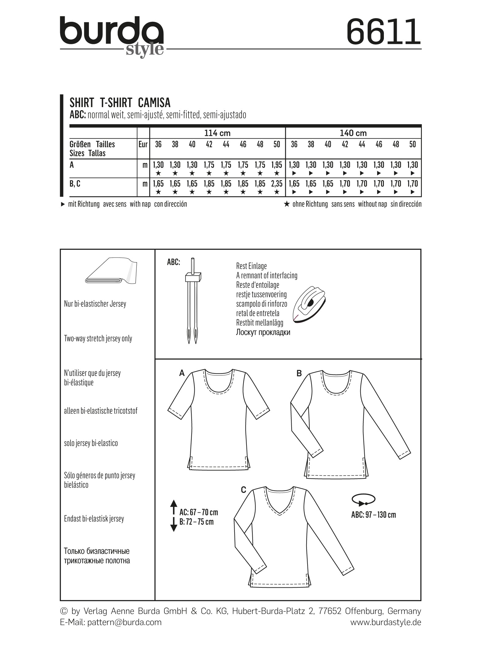 Symønster PDF symønster - Burda 6611 - Skjorte Topp | Bilde 1