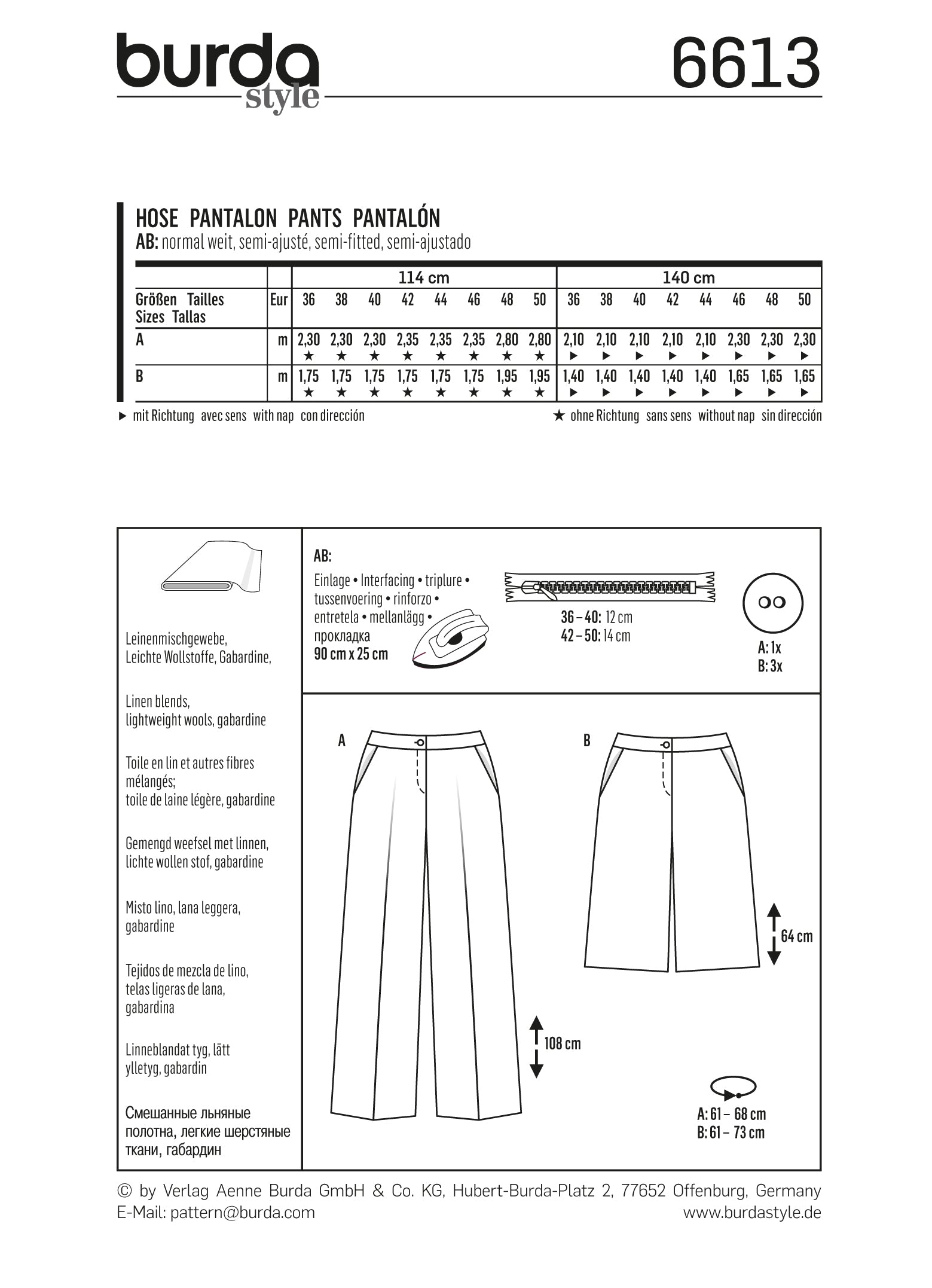 Symønster Burda 6613 - Bukse Shorts - Hatt | Bilde 3