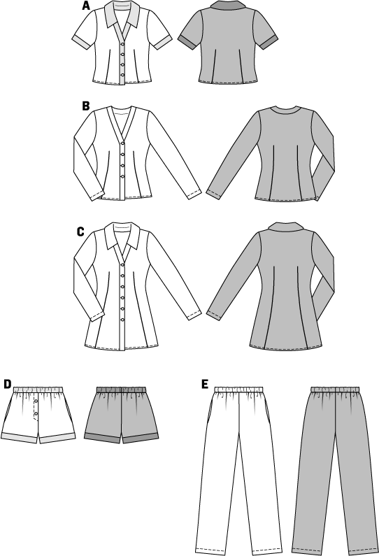 Symønster Burda 6742 - Pysjamas Skjorte Topp Tunika - Dame | Bilde 4