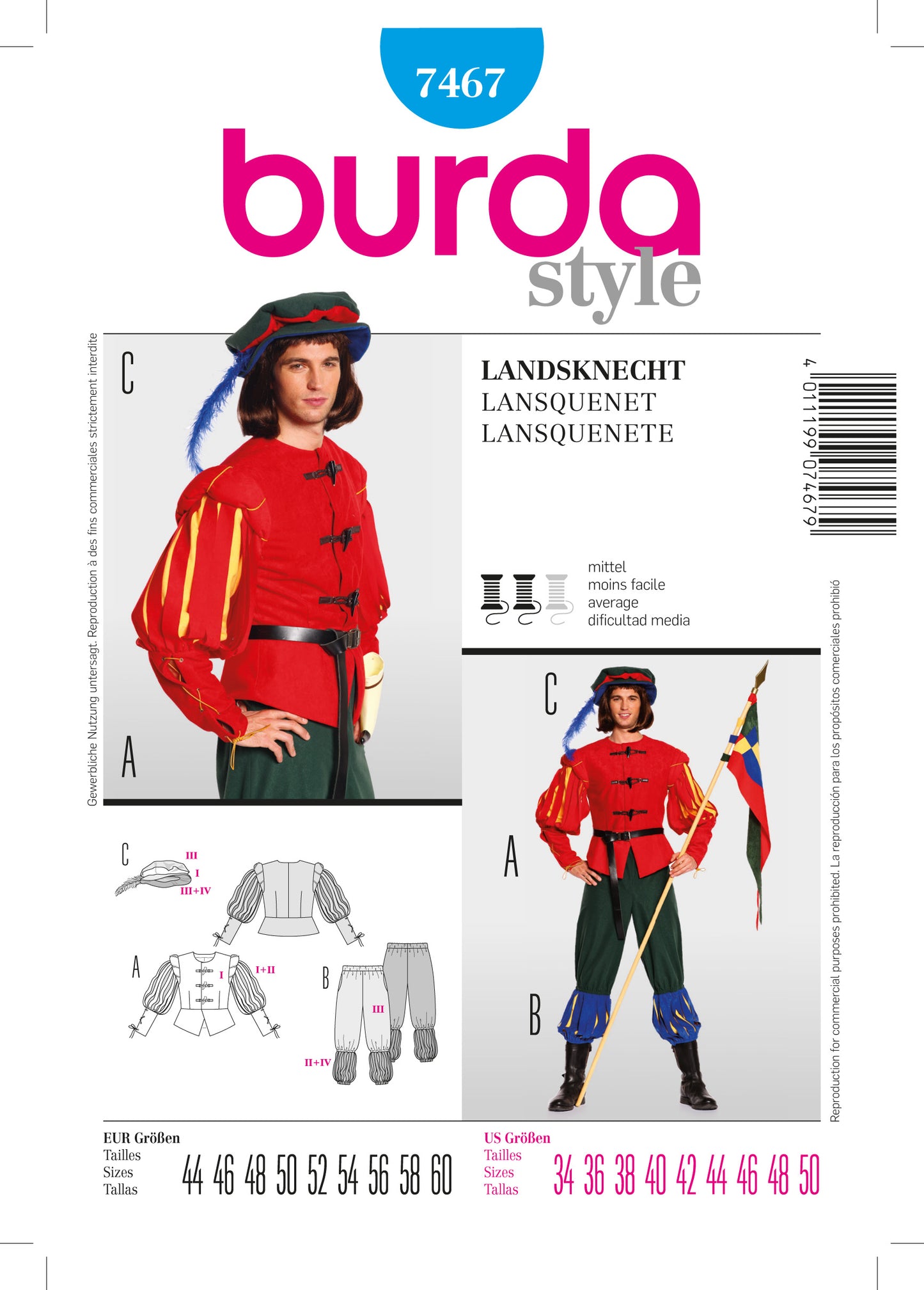 Symønster PDF symønster - Burda 7467 - Bukse Jakke Kostyme - Herre - Hatt - Karneval | Bilde 3
