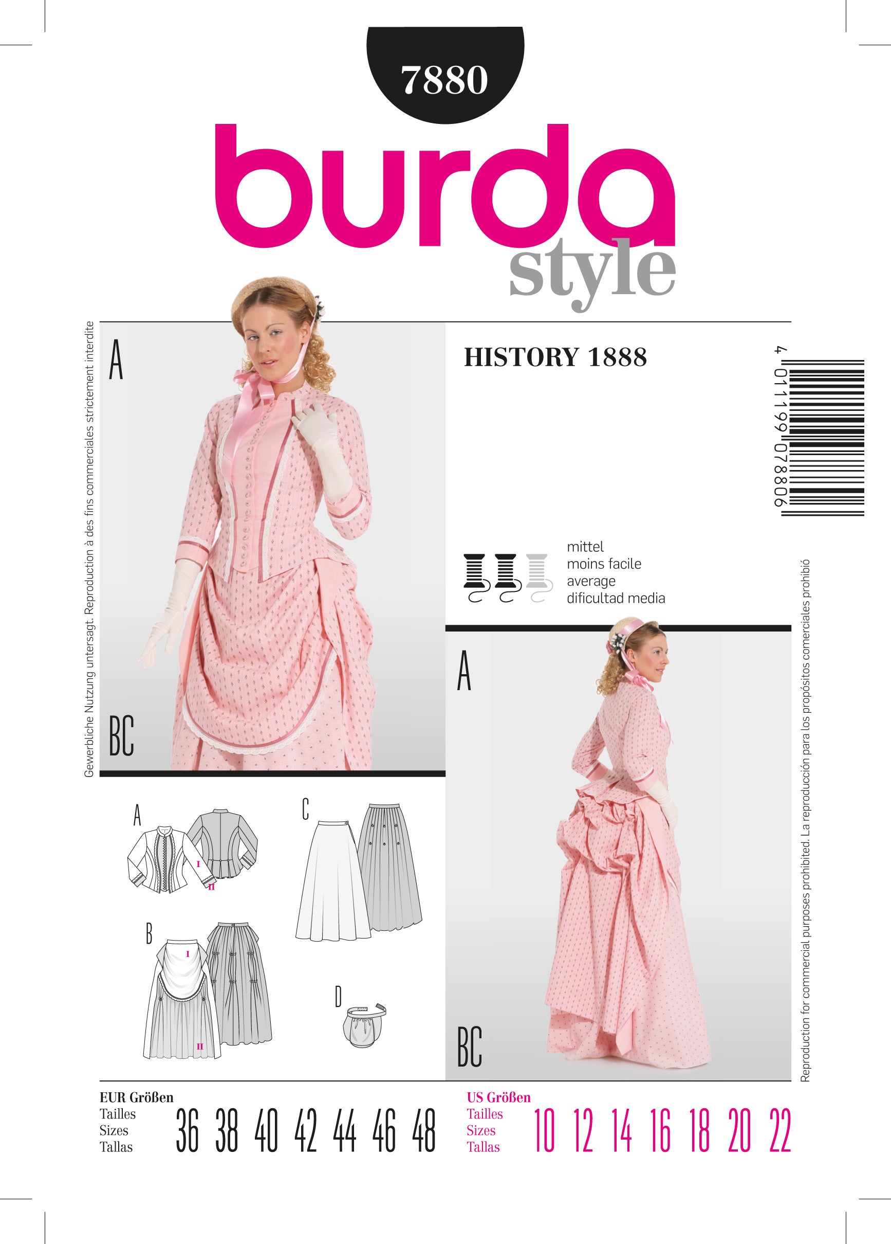 Symønster PDF symønster - Burda 7880 - Historisk kostyme Jakke Skjørt Kjole - Dame | Bilde 1