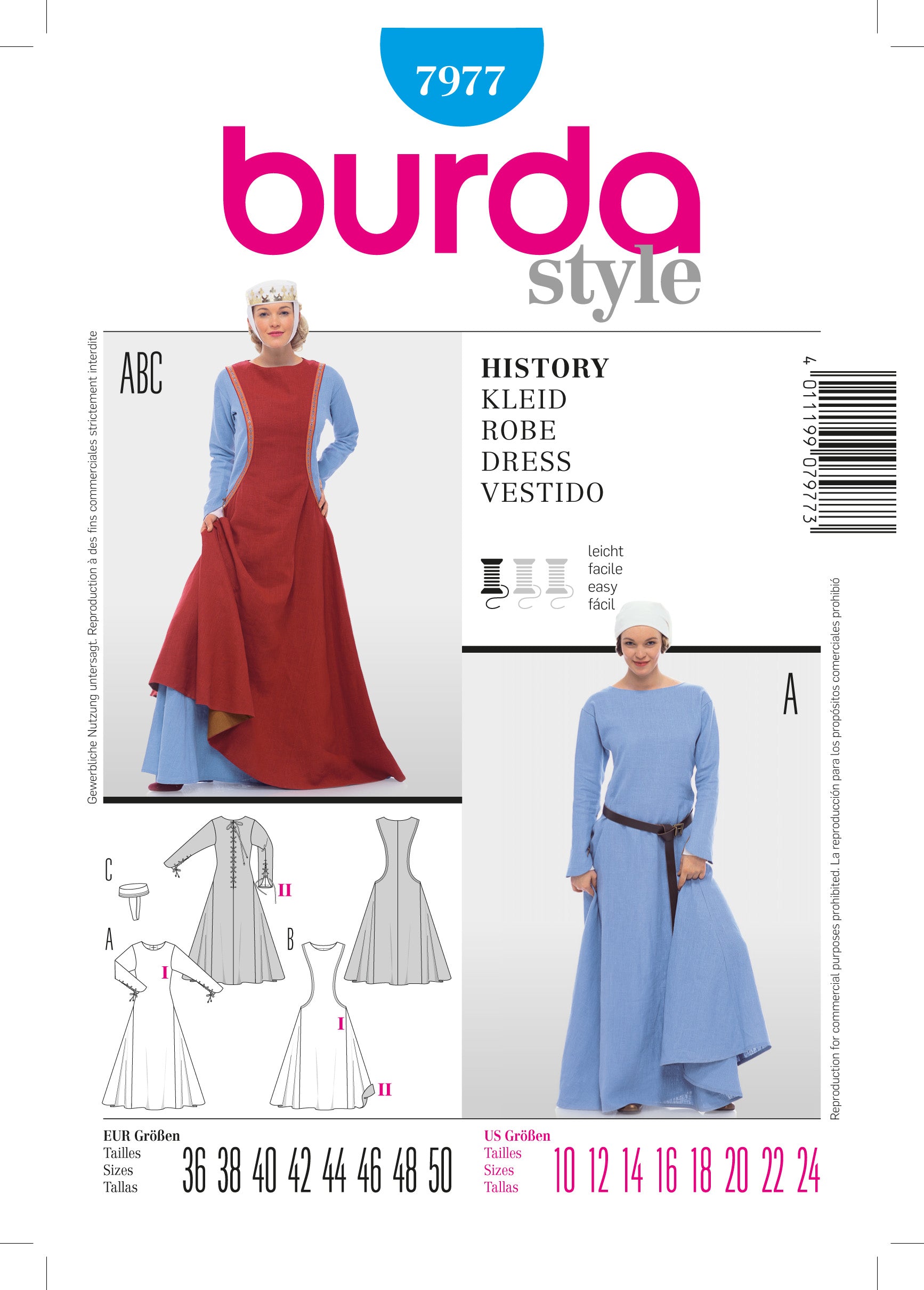 Symønster PDF symønster - Burda 7977 - Kjole Kostyme - Dame - Karneval | Bilde 1