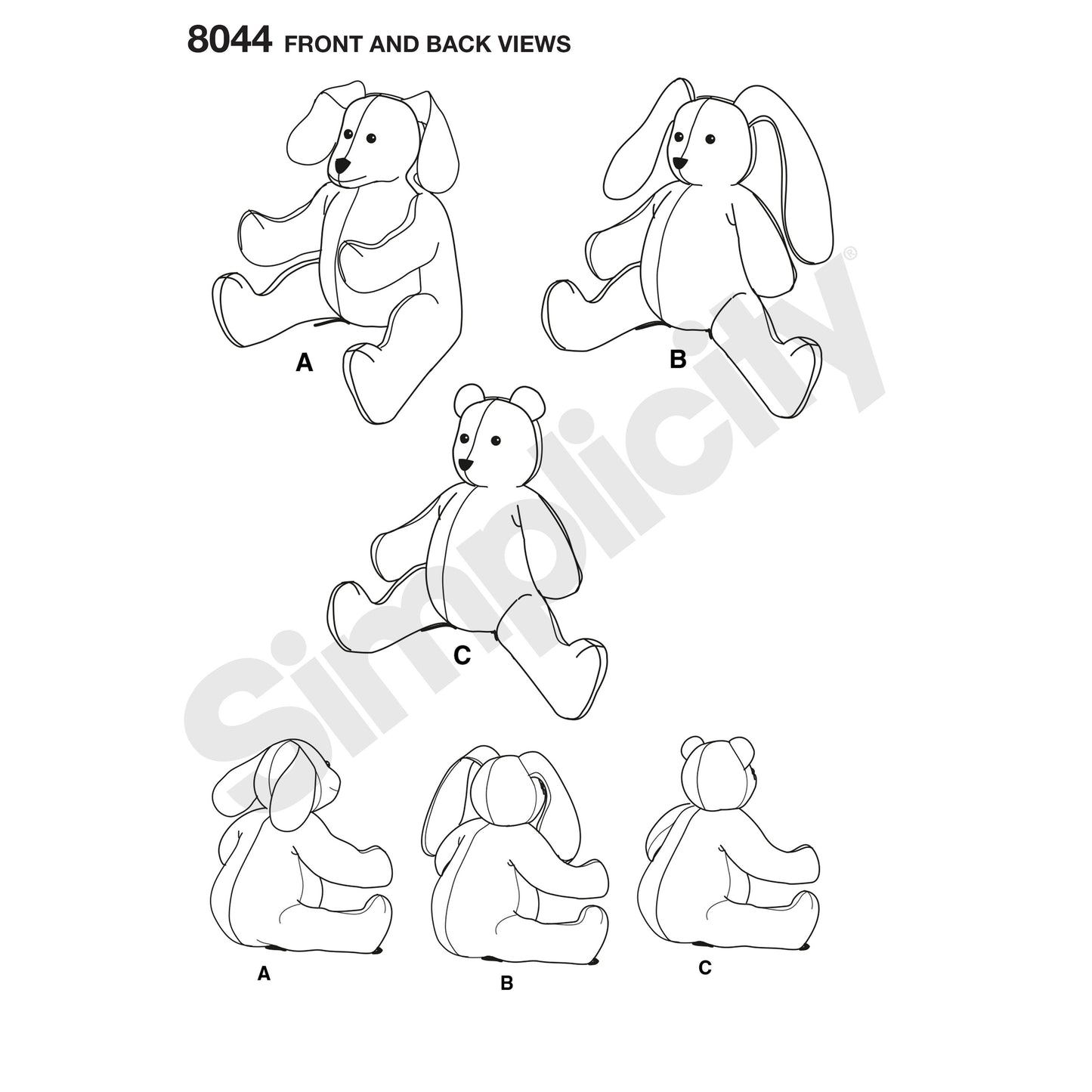 Symønster Simplicity 8044 - Two-Pattern Piece Stuffed Animals | Bilde 1