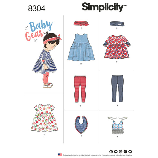 Symønster Simplicity 8304 - Kjole Topp - Baby - Sport | Bilde 1