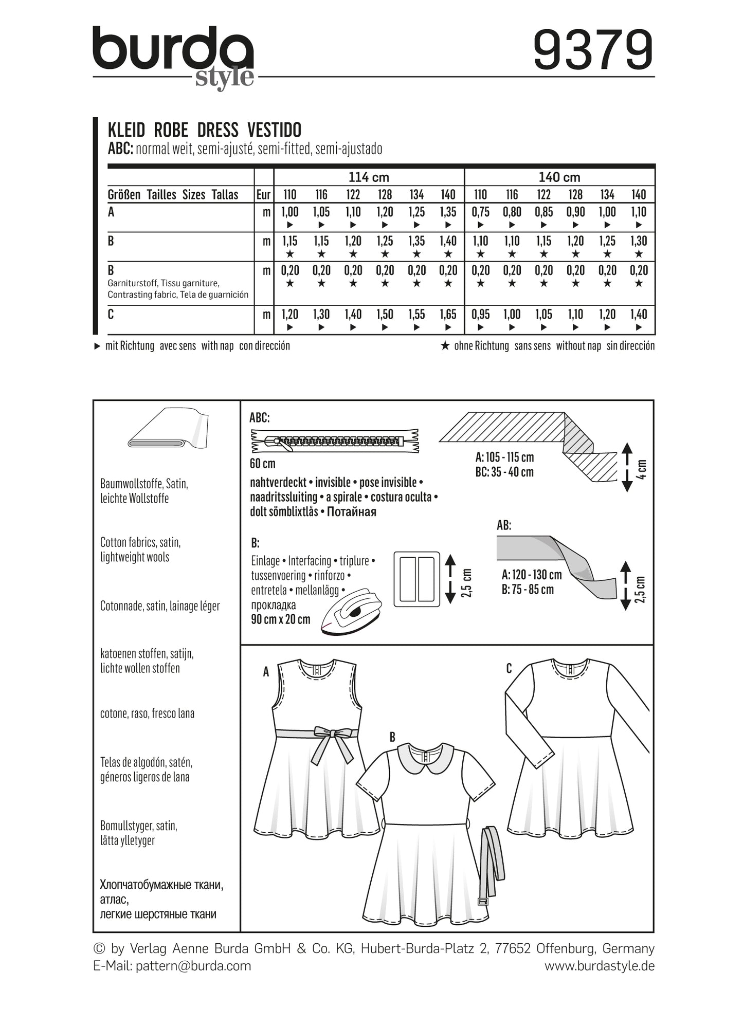 Symønster PDF symønster - Burda 9379 - Kjole - Jente | Bilde 4