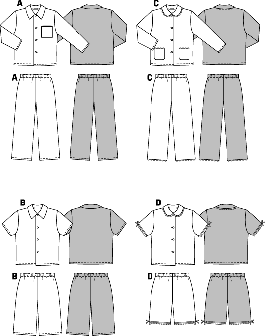 Symønster Burda 9747 - Bukse Pysjamas Shorts Skjorte - Jente Gutt | Bilde 2