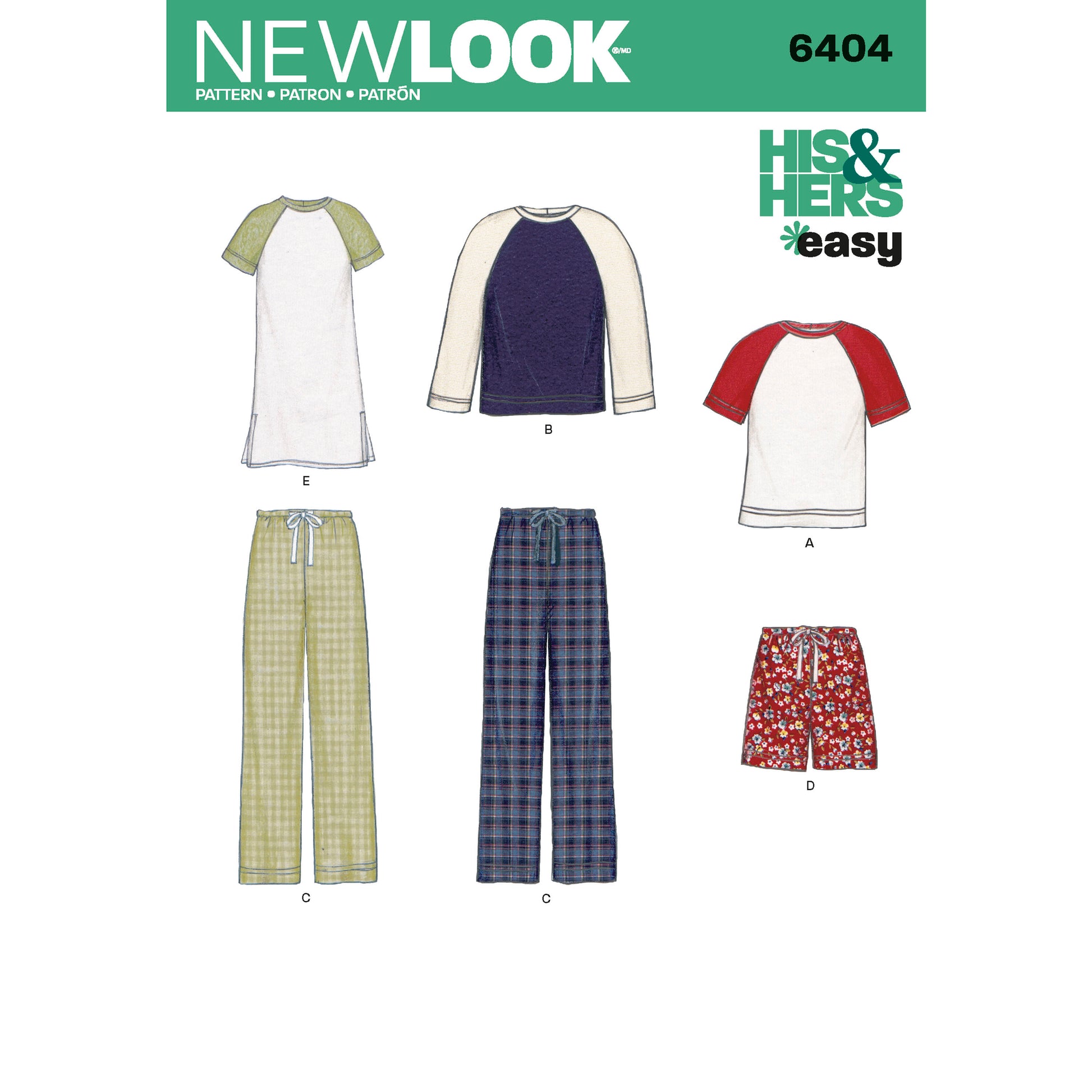 Symønster New Look 6404 - Topp Bukse Skjorte Pysjamas - Dame Herre | Bilde 8