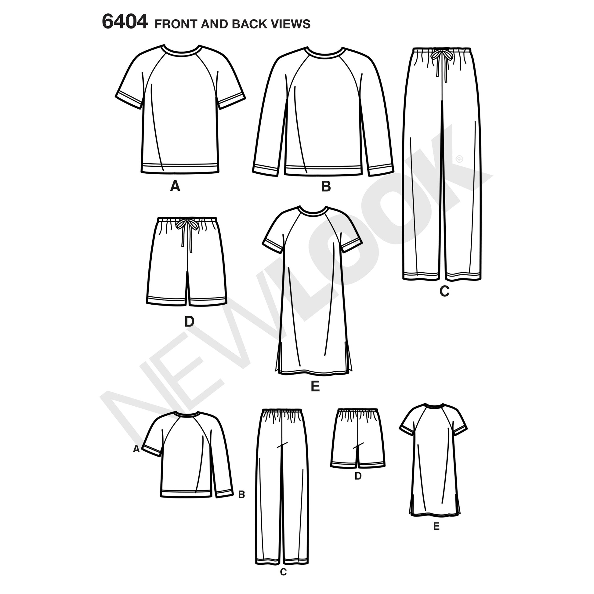 Symønster New Look 6404 - Topp Bukse Skjorte Pysjamas - Dame Herre | Bilde 9