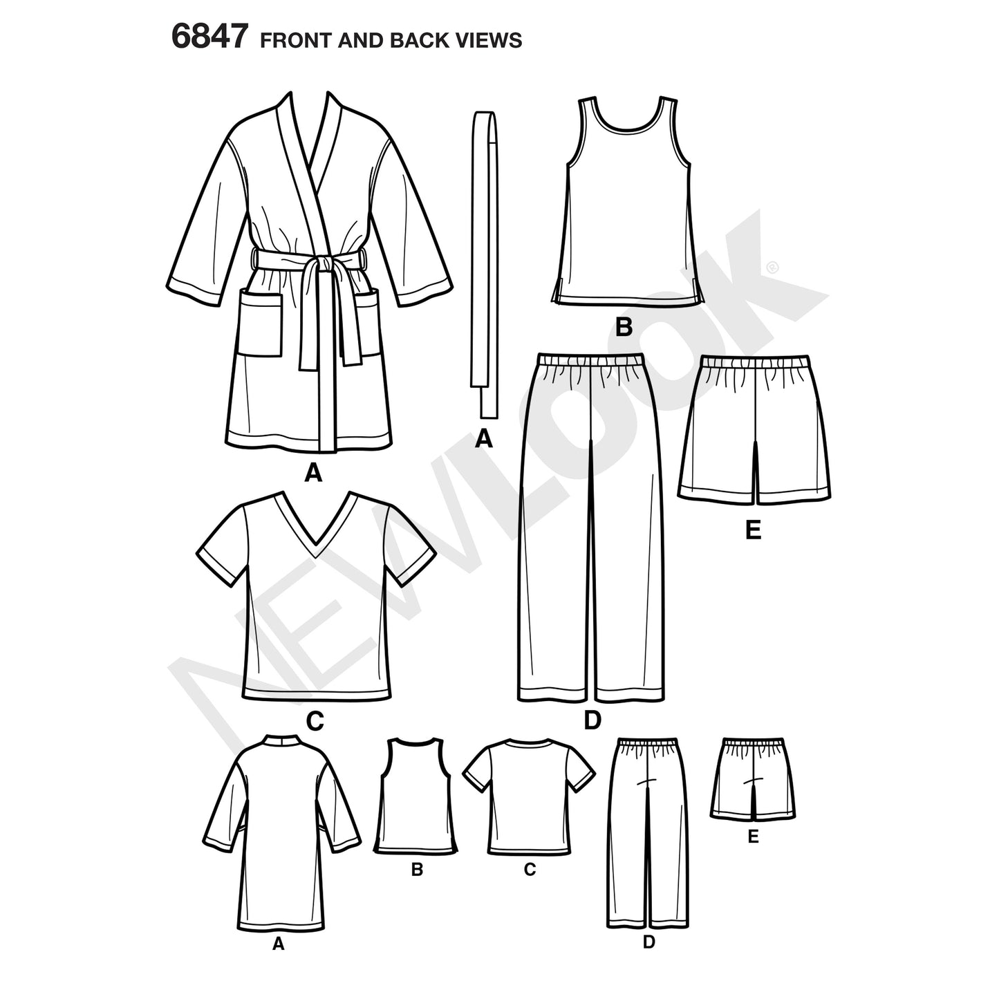 Symønster New Look 6847 - Bukse Shorts Topp Pysjamas - Dame Herre | Bilde 8