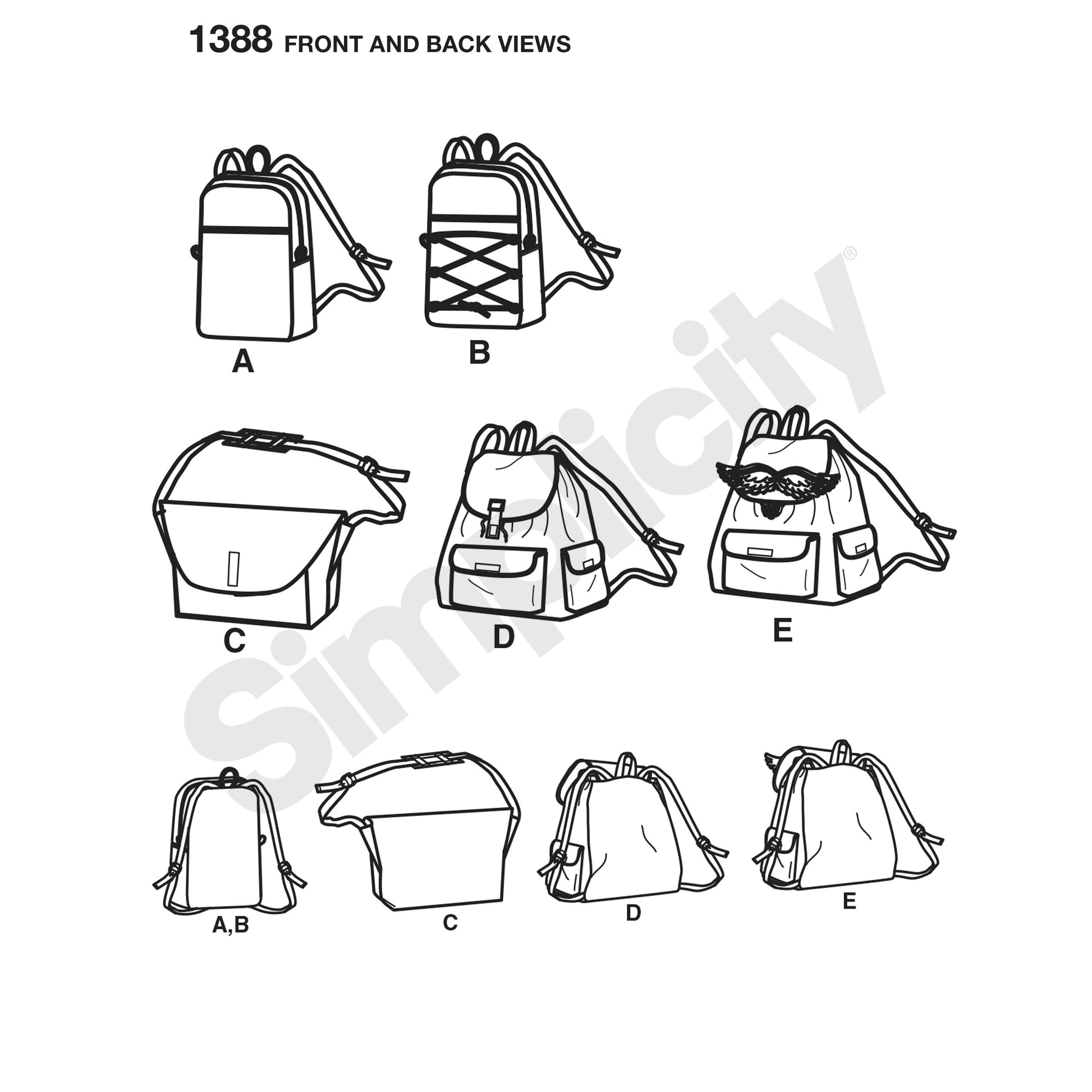 Symønster Simplicity 1388 - Backpacks and Messenger Bag | Bilde 10