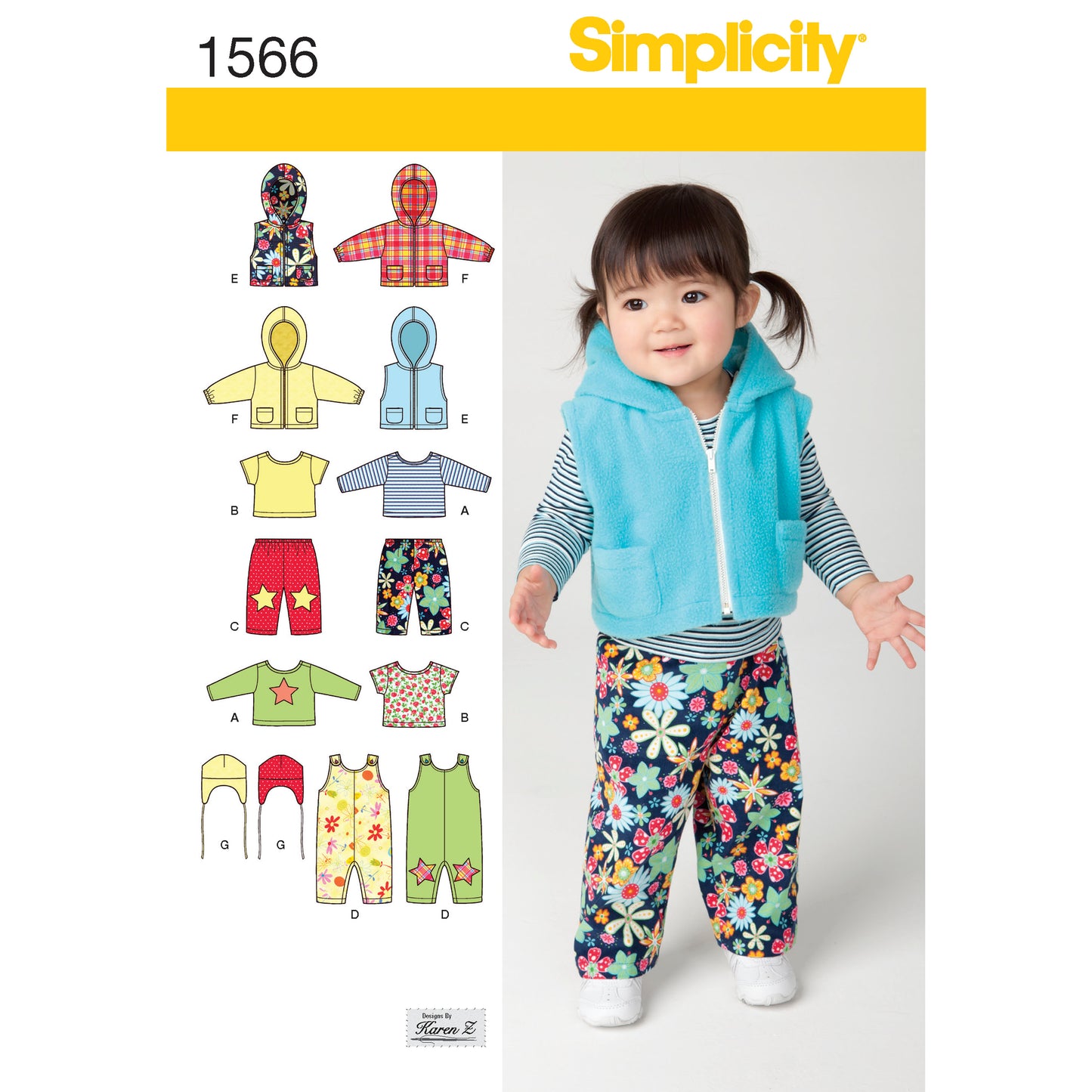 Symønster Simplicity 1566 - Jakke Topp Bukse Vester - Baby - Hatt | Bilde 4
