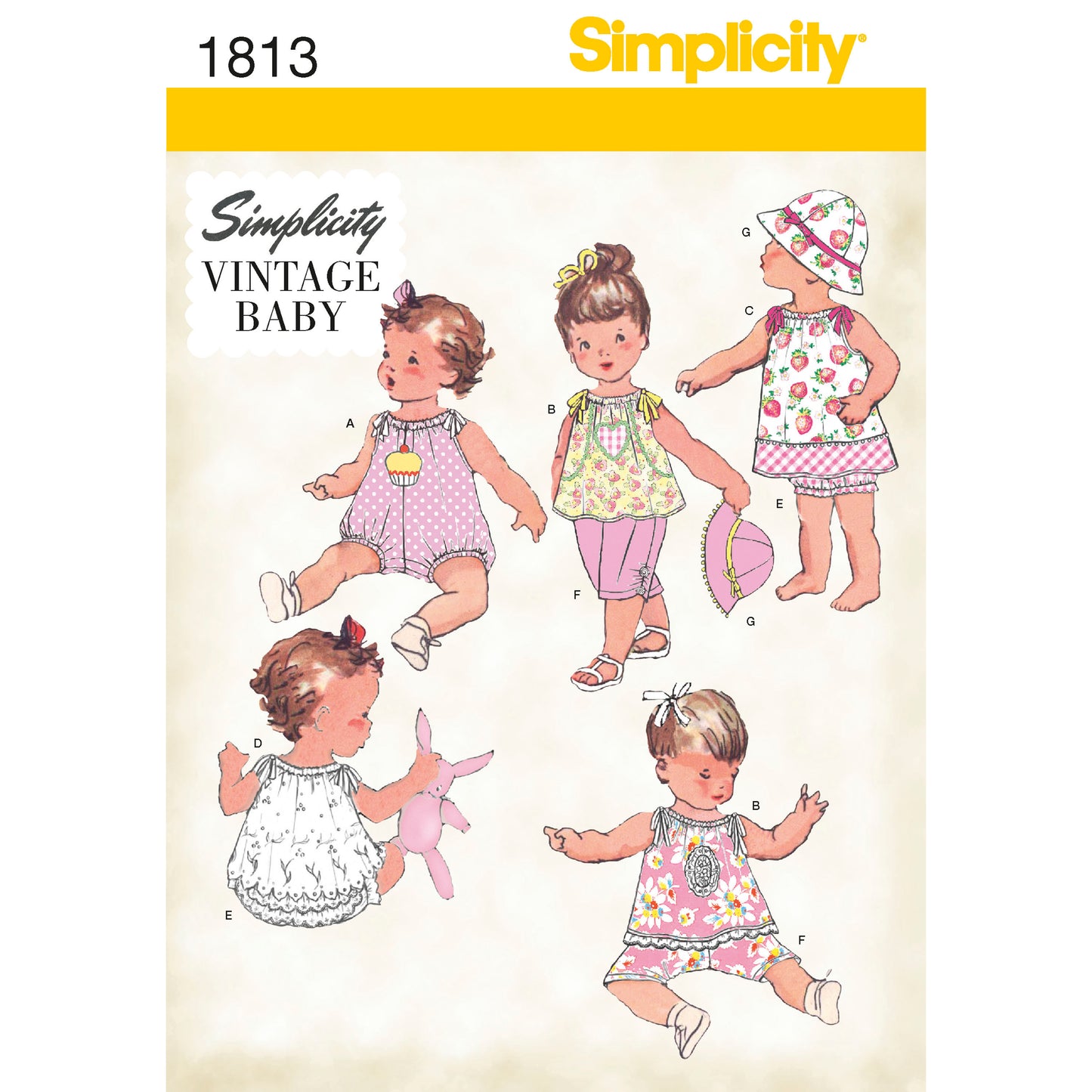 Symønster Simplicity 1813 - Kjole Topp Bukse - Baby - Hatt | Bilde 7