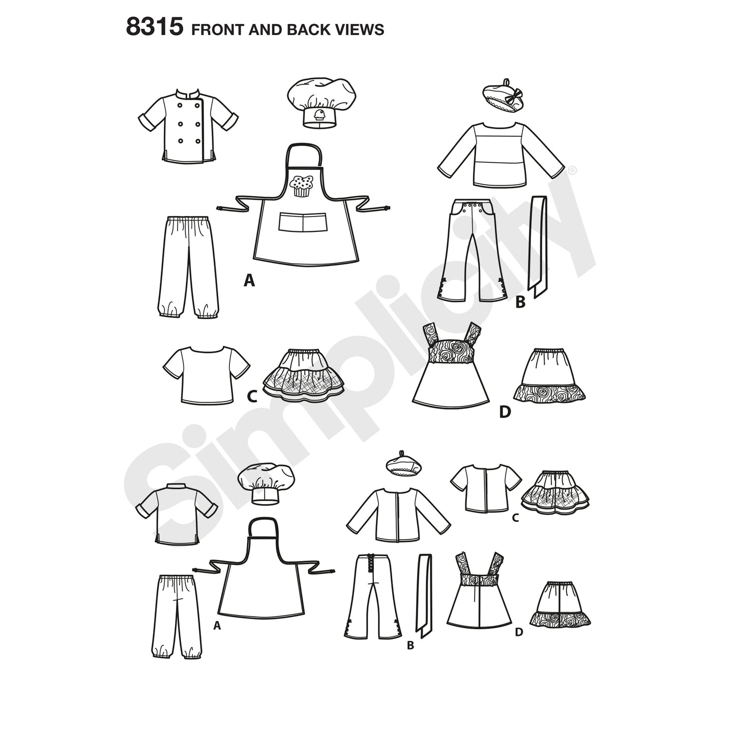 Symønster Simplicity 8315 - Frakk Skjorte - Dukkeklær Veske Tilbehør | Bilde 8