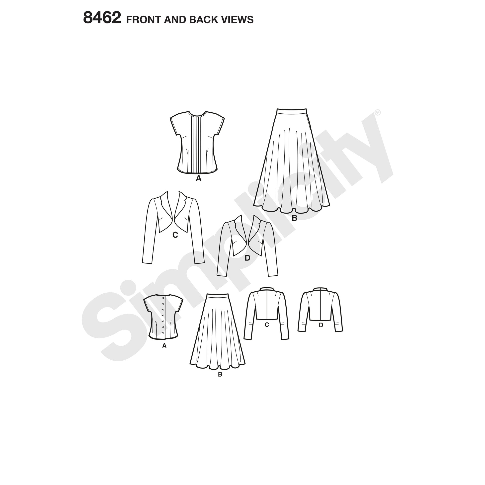 Symønster Simplicity 8462 - Bluse Skjørt Vintage Jakke Kostyme - Dame | Bilde 7