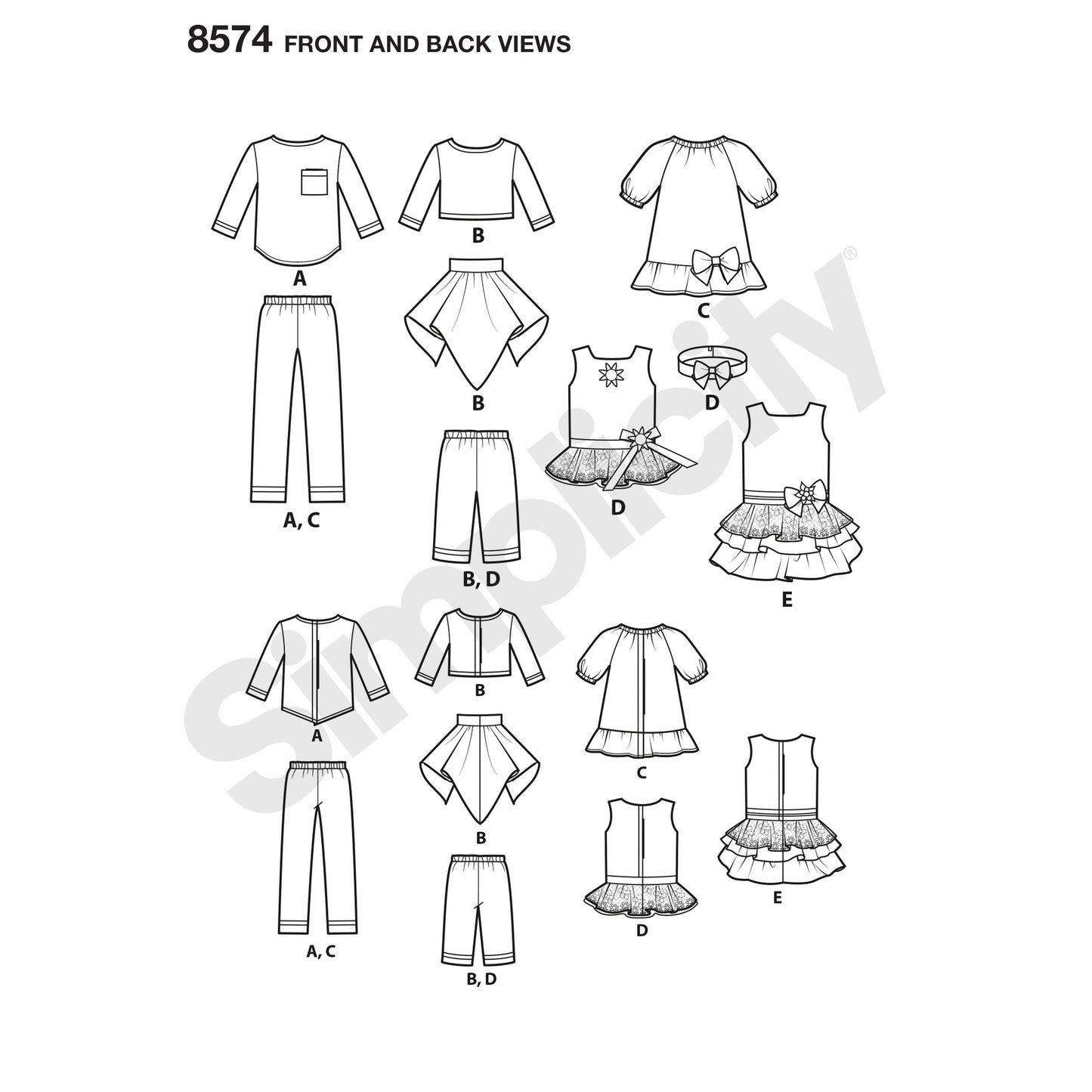 Symønster Simplicity 8574 - Skjorte - Dukkeklær Veske Tilbehør | Bilde 3
