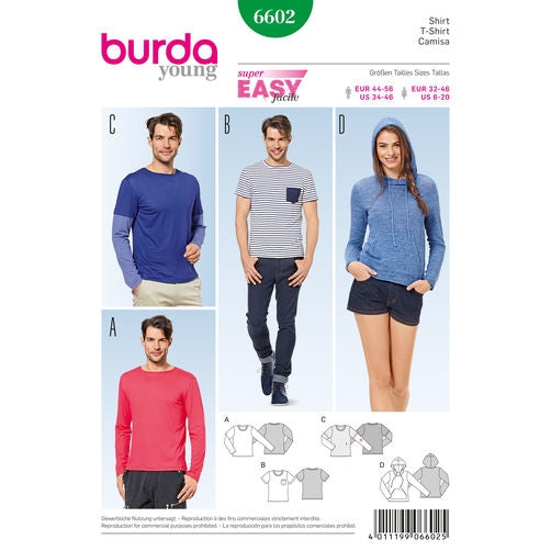 Symønster Burda 6602 - Skjorte Topp - Dame Herre - Casual Sport | Bilde 1